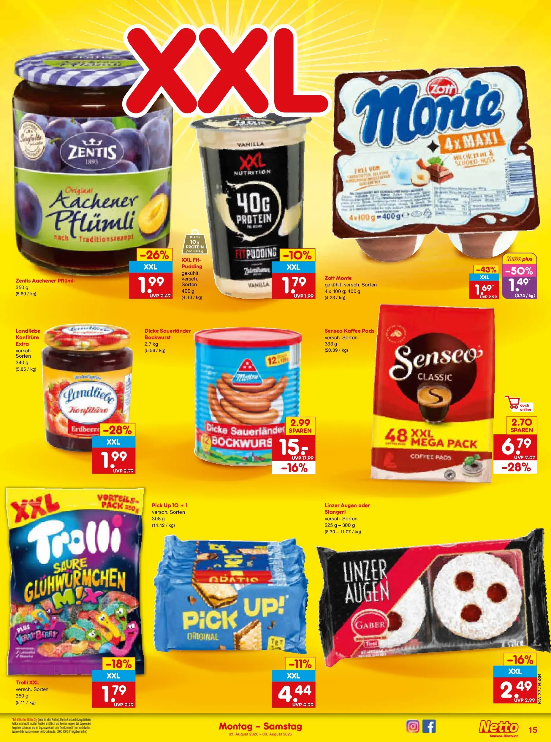 Netto Marken-Discount Prospekt Bochum (ab 03.08.2026) » Angebote | Seite: 29 | Produkte: Bockwurst, Senseo, Kaffee, Pudding