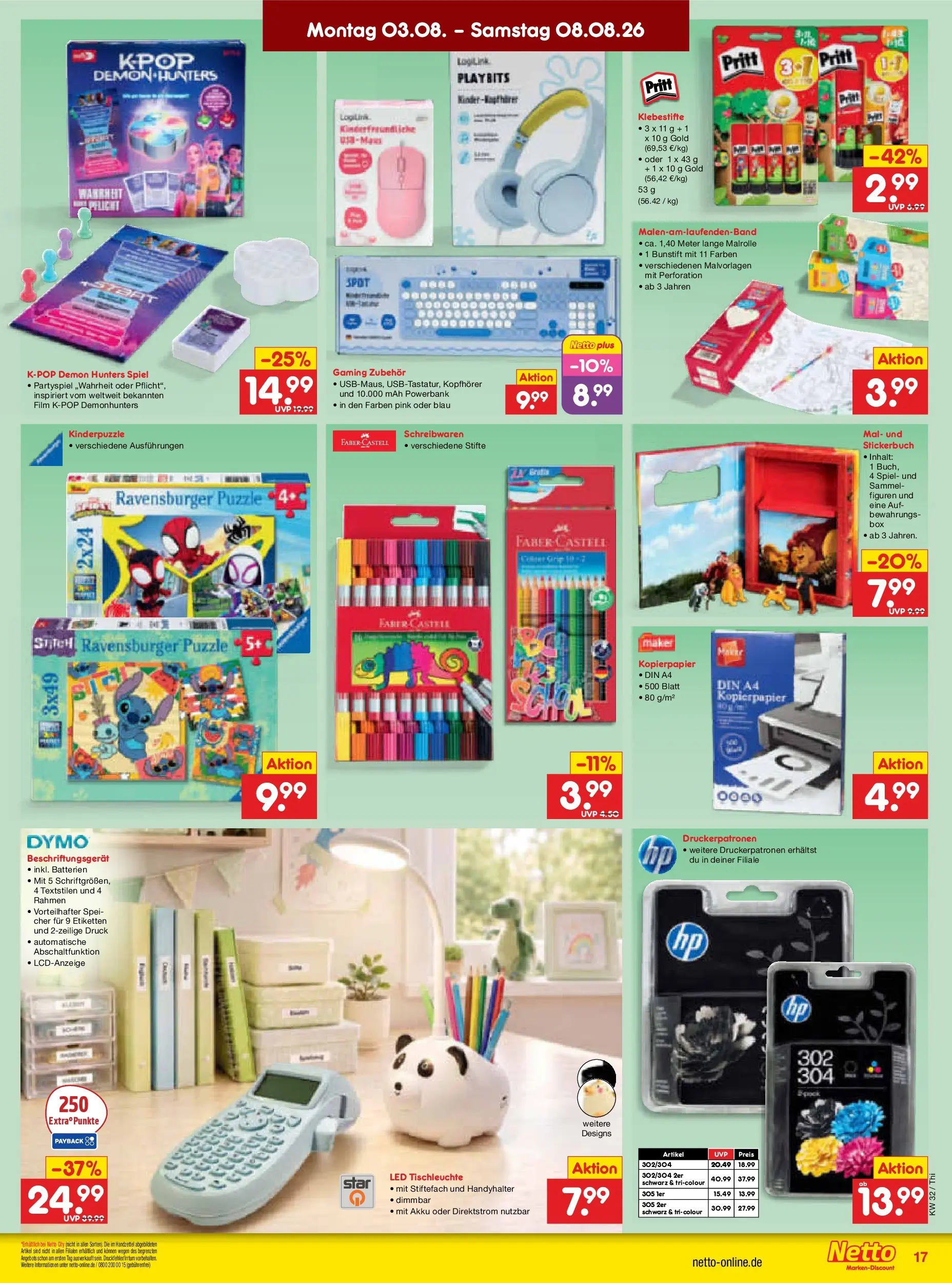 Netto Marken-Discount Prospekt Thiendorf (ab 03.08.2026) » Angebote | Seite: 33 | Produkte: Spiel, Batterien, Powerbank, Kopfhörer