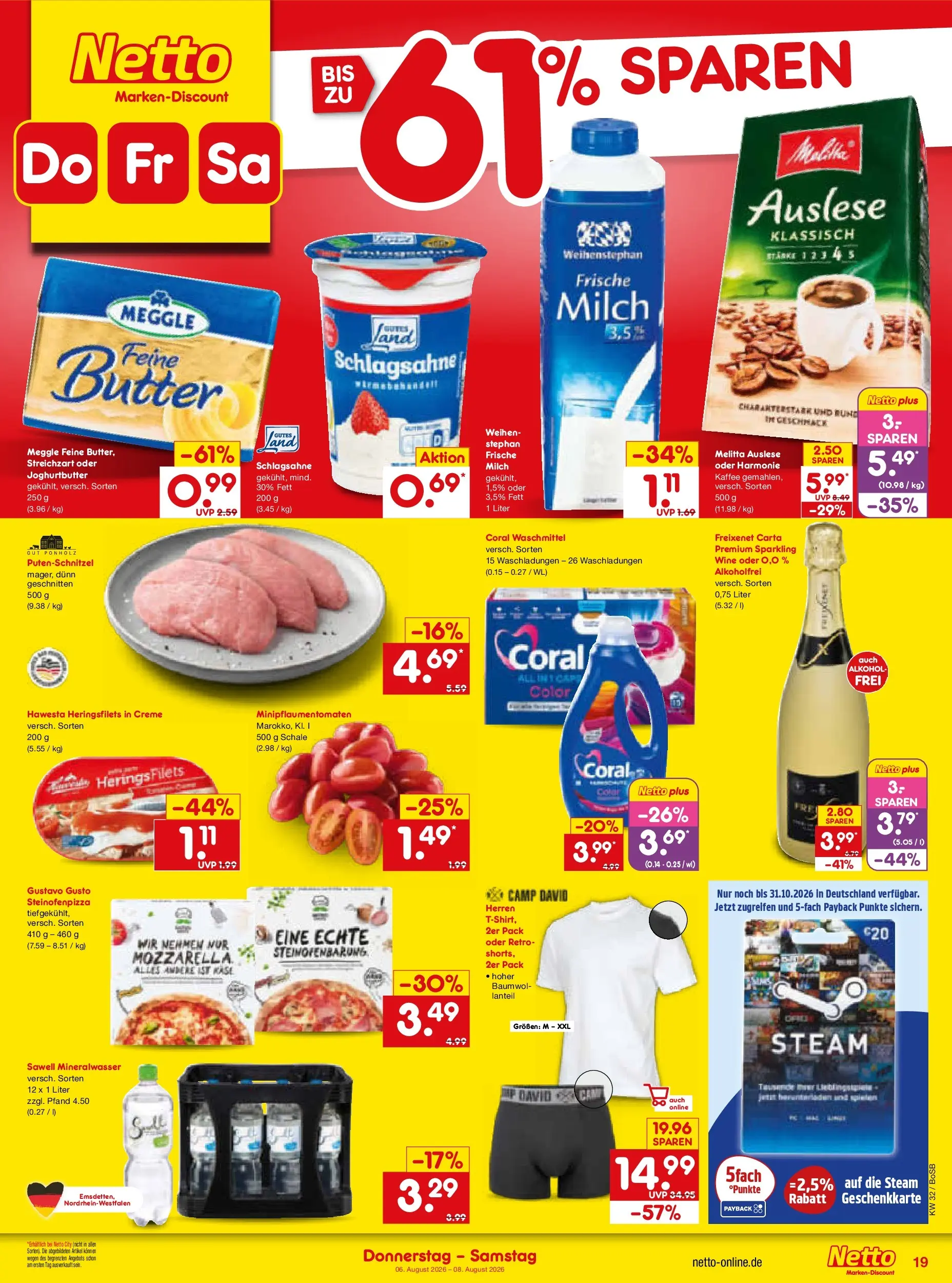 Netto Marken-Discount Prospekt Bochum (ab 03.08.2026) » Angebote | Seite: 37 | Produkte: Schlagsahne, Butter, Kaffee, Mineralwasser
