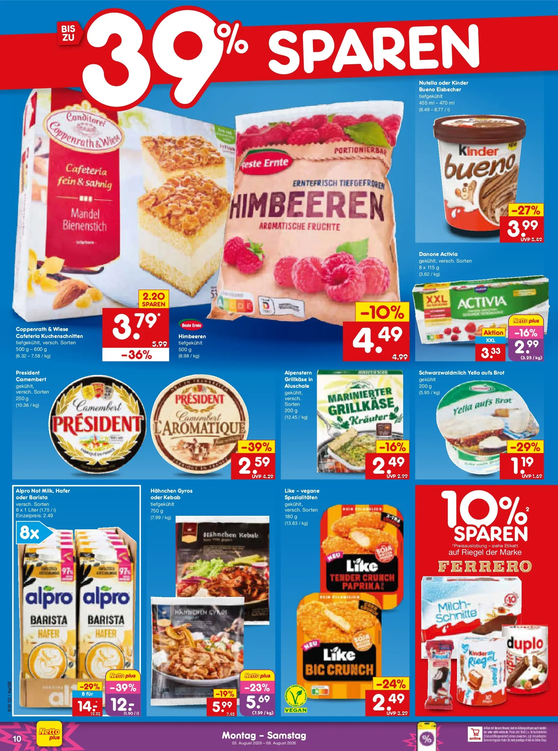 Netto Marken-Discount Prospekt Koblenz (ab 03.08.2026) » Angebote | Seite: 20 | Produkte: Himbeeren, Milch, Nutella, Alpro