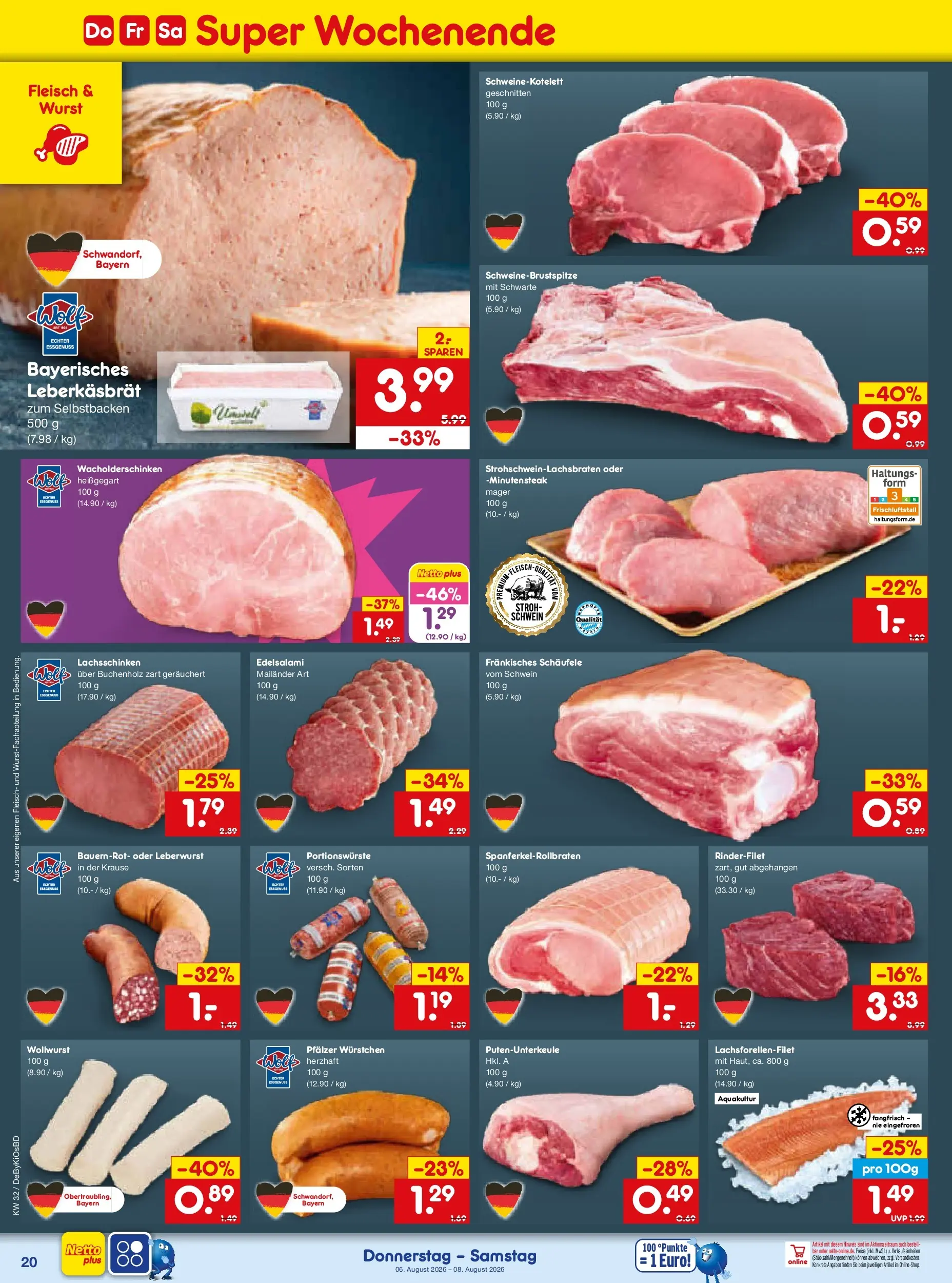 Netto Marken-Discount Prospekt Mistelbach (ab 03.08.2026) » Angebote | Seite: 38 | Produkte: Rinderfilet, Wurst, Fleisch