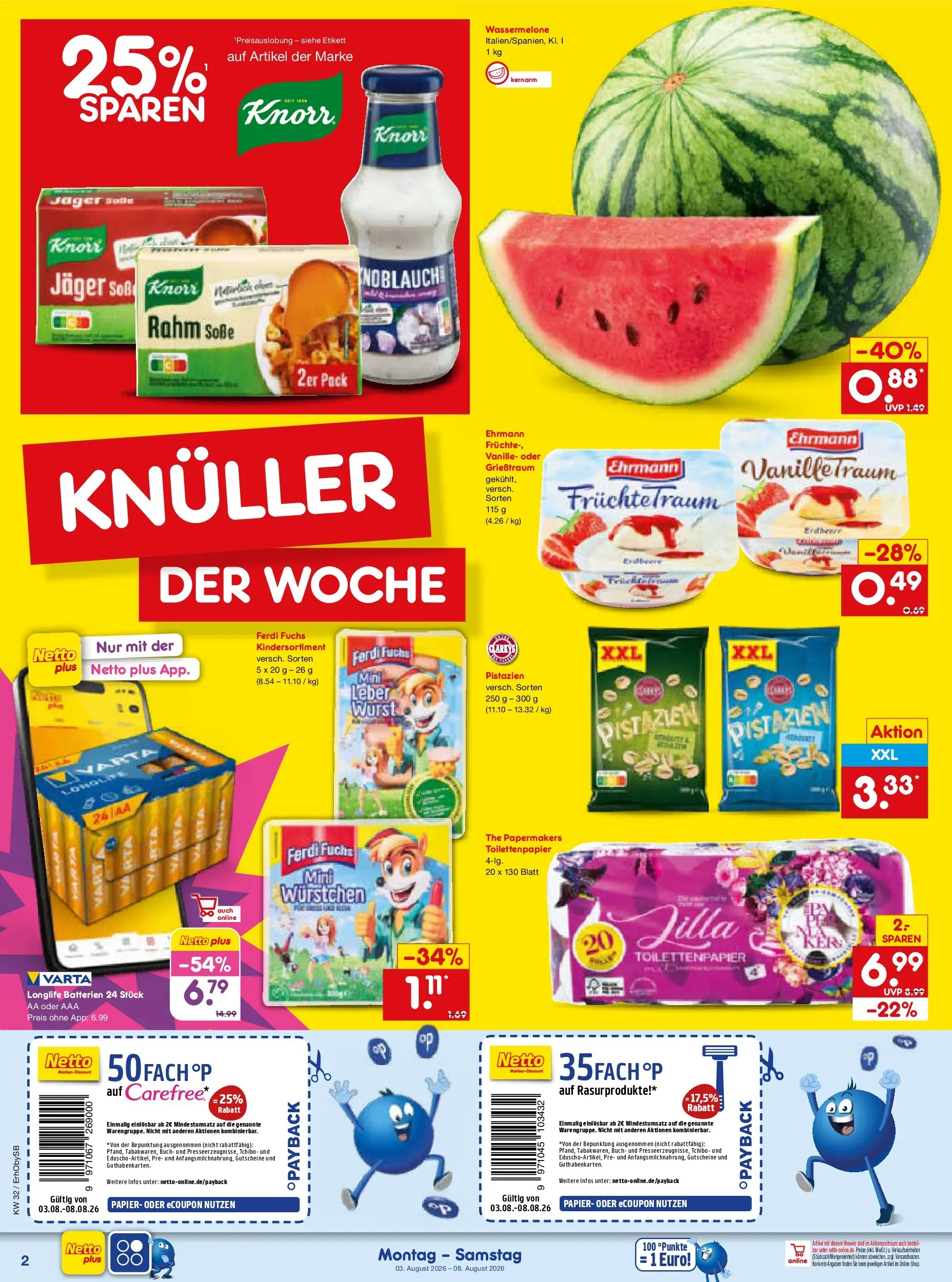 Netto Marken-Discount Prospekt München (ab 03.08.2026) » Angebote | Seite: 2 | Produkte: Batterien, Knorr, Pistazien, Soße