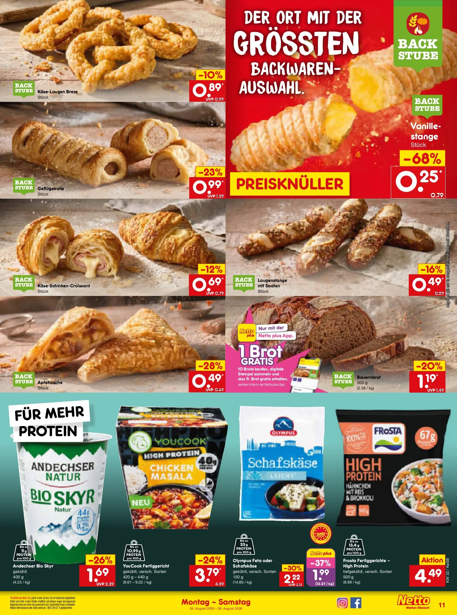 Netto Marken-Discount Prospekt Koblenz (ab 03.08.2026) » Angebote | Seite: 21 | Produkte: Feta, Frosta, Skyr, Brot