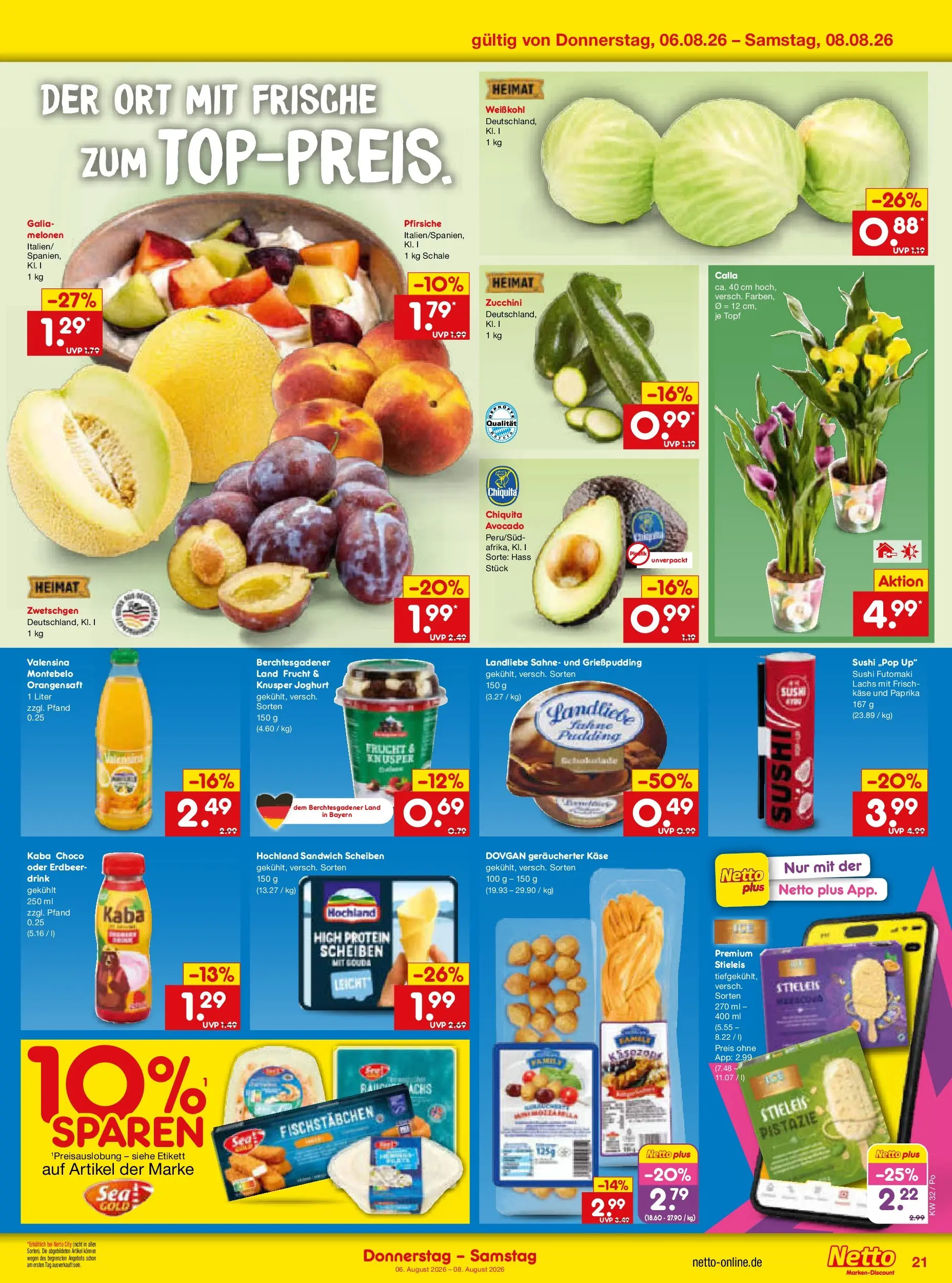 Netto Marken-Discount Prospekt Selb (ab 03.08.2026) » Angebote | Seite: 39 | Produkte: Gouda, Valensina, Avocado, Fischstabchen