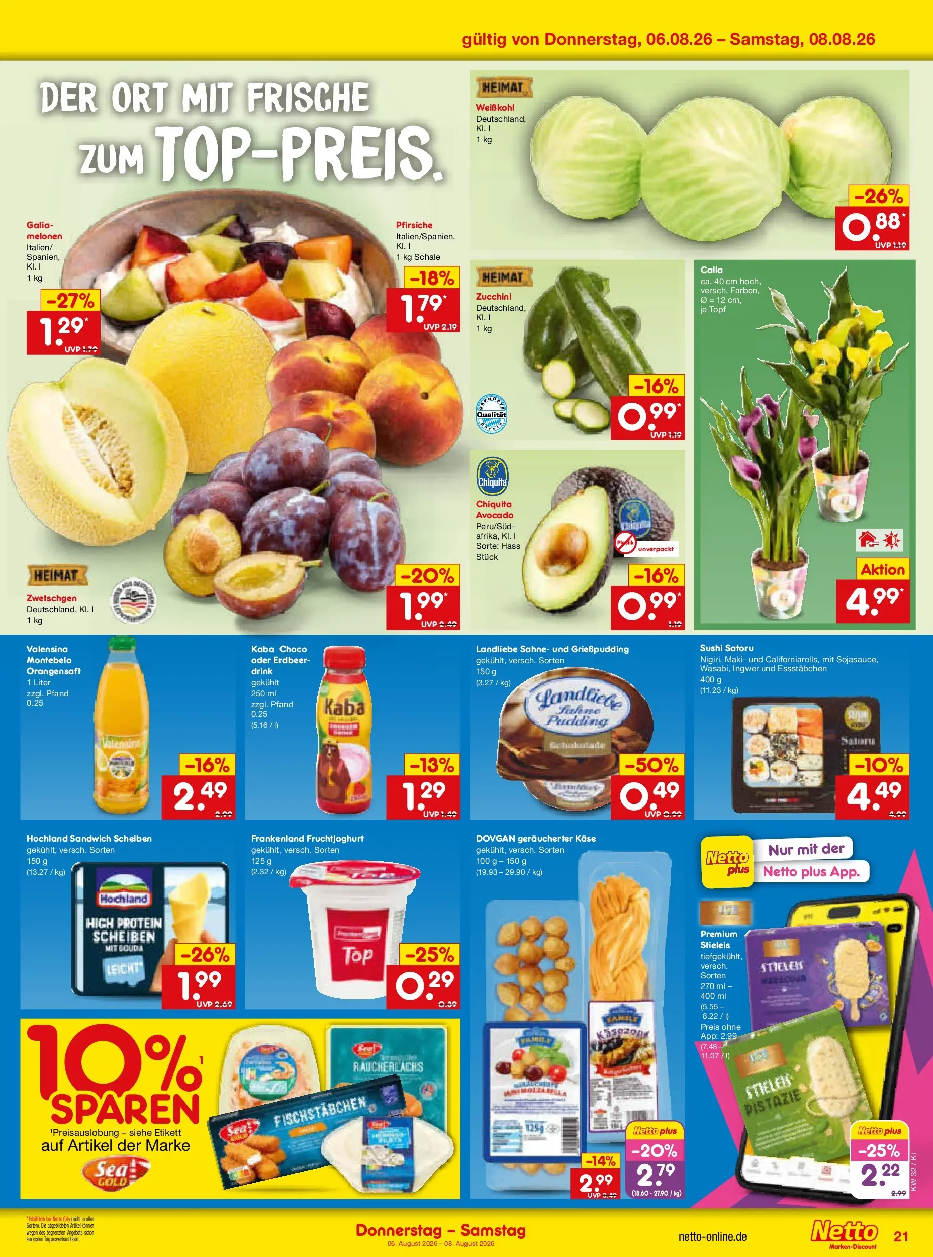 Netto Marken-Discount Prospekt Bad Friedrichshall (ab 03.08.2026) » Angebote | Seite: 39 | Produkte: Zwetschgen, Fruchtjoghurt, Orangensaft, Sahne