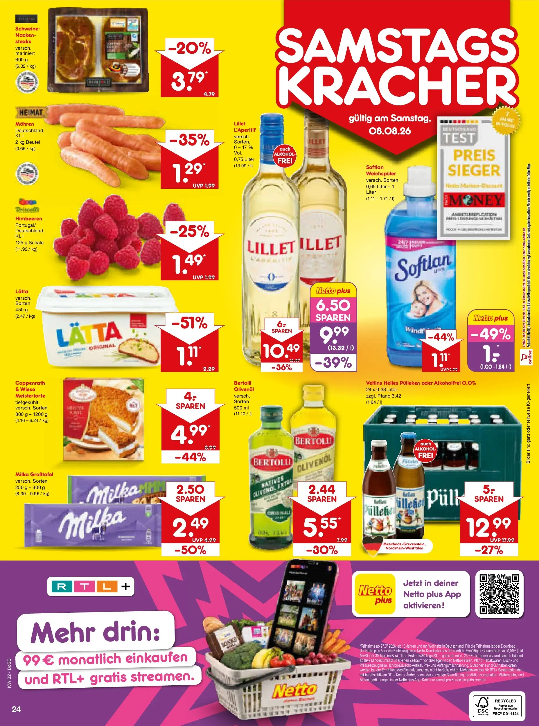 Netto Marken-Discount Prospekt Bochum (ab 03.08.2026) » Angebote | Seite: 42 | Produkte: Helles pulleken, Himbeeren, Weichspüler, Lätta