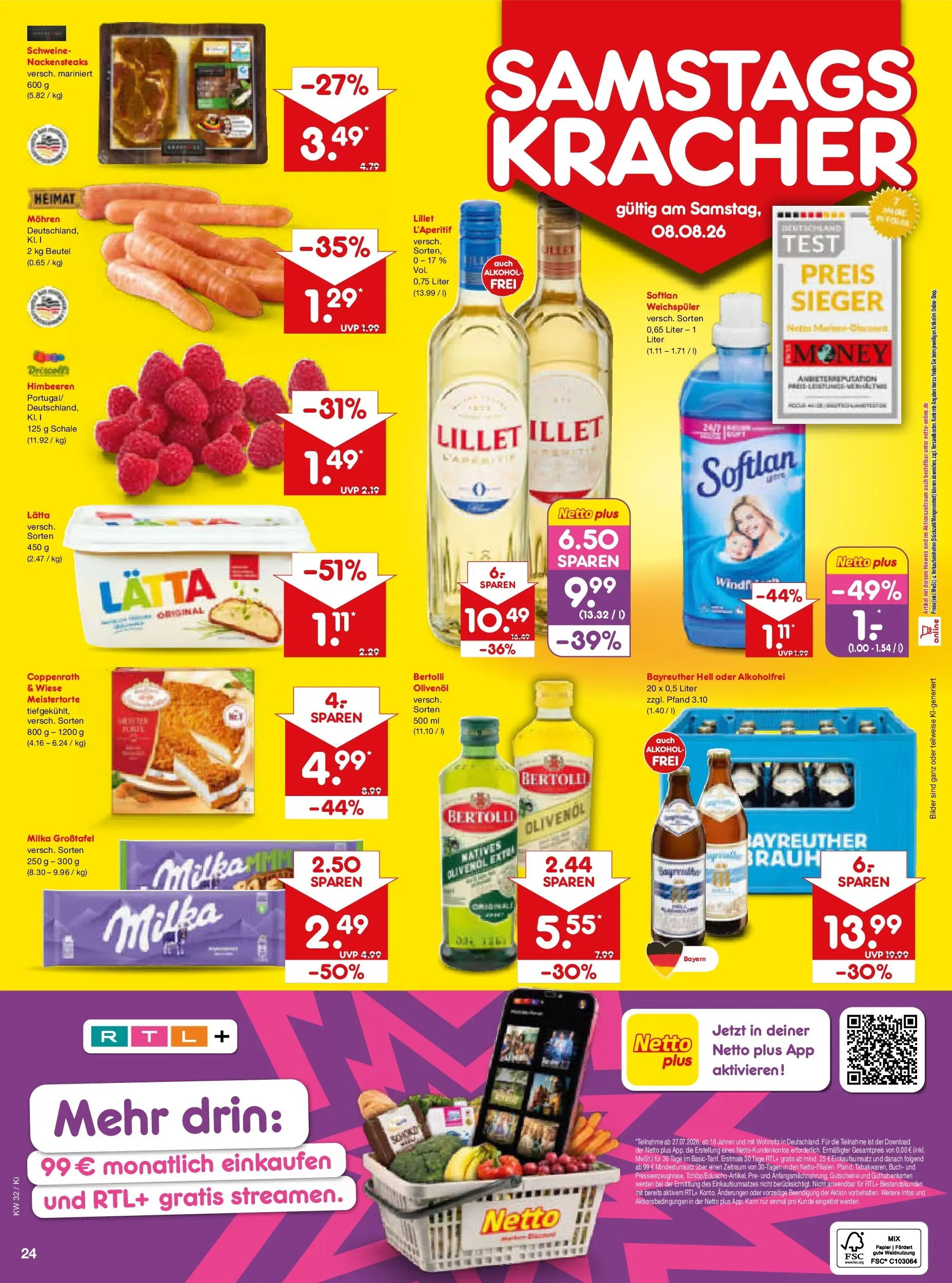 Netto Marken-Discount Prospekt Bad Friedrichshall (ab 03.08.2026) » Angebote | Seite: 42 | Produkte: Himbeeren, Olivenol, Lillet, Mohren