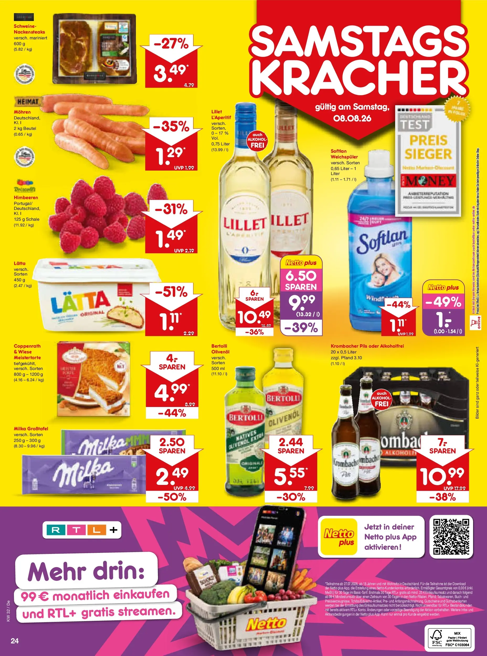Netto Marken-Discount Prospekt Stuttgart (ab 03.08.2026) » Angebote | Seite: 42 | Produkte: Olivenol, Bertolli olivenol, Lillet, Krombacher