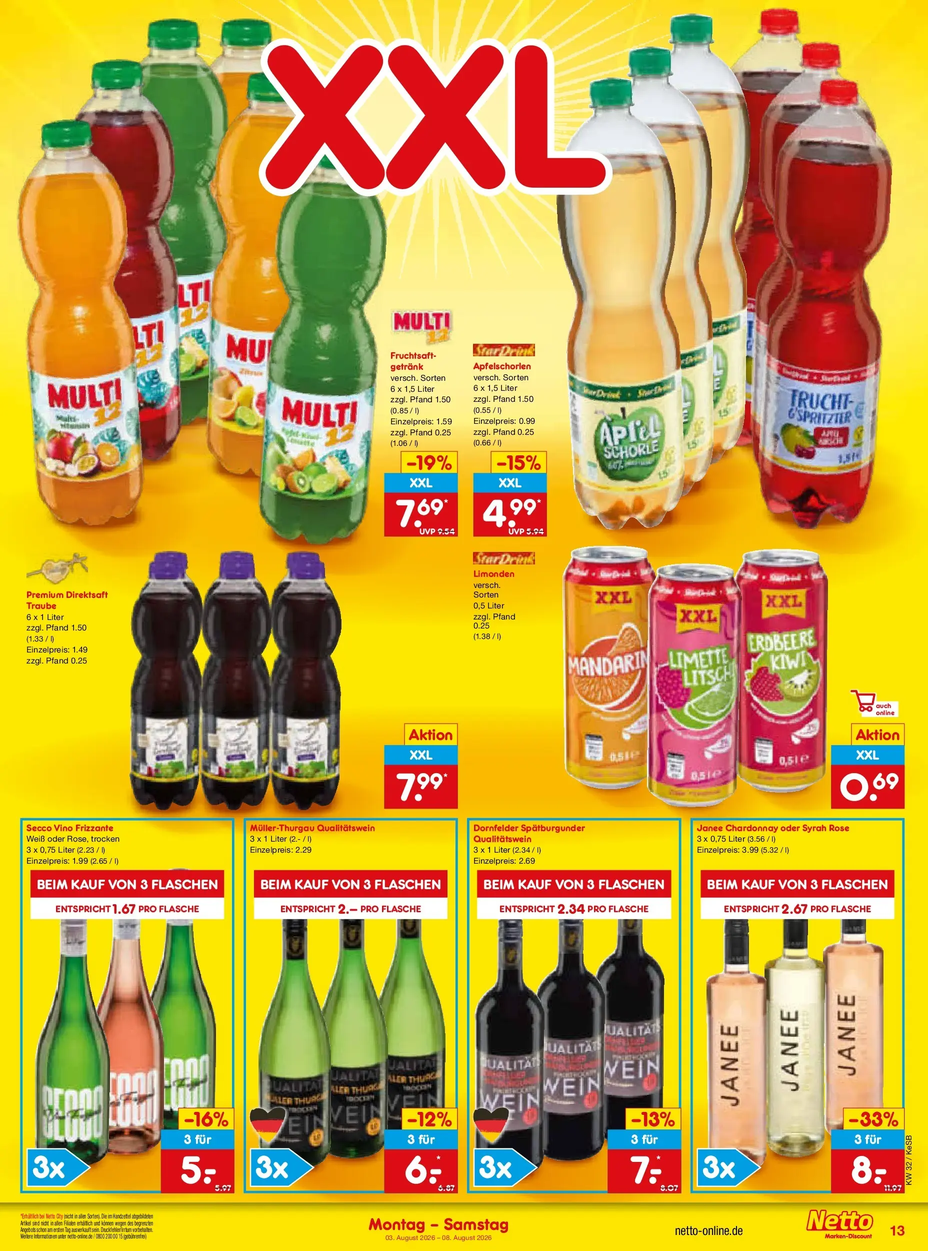 Netto Marken-Discount Prospekt Koblenz (ab 03.08.2026) » Angebote | Seite: 27 | Produkte: Äpfel, Wein, Kiwi, Fruchtsaft