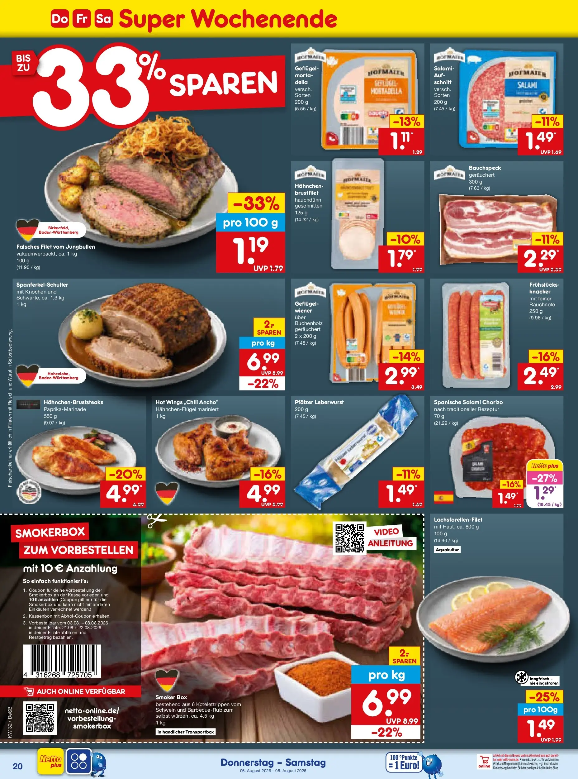 Netto Marken-Discount Prospekt Stuttgart (ab 03.08.2026) » Angebote | Seite: 38 | Produkte: Hahnchen, Box, Salami, Fleisch