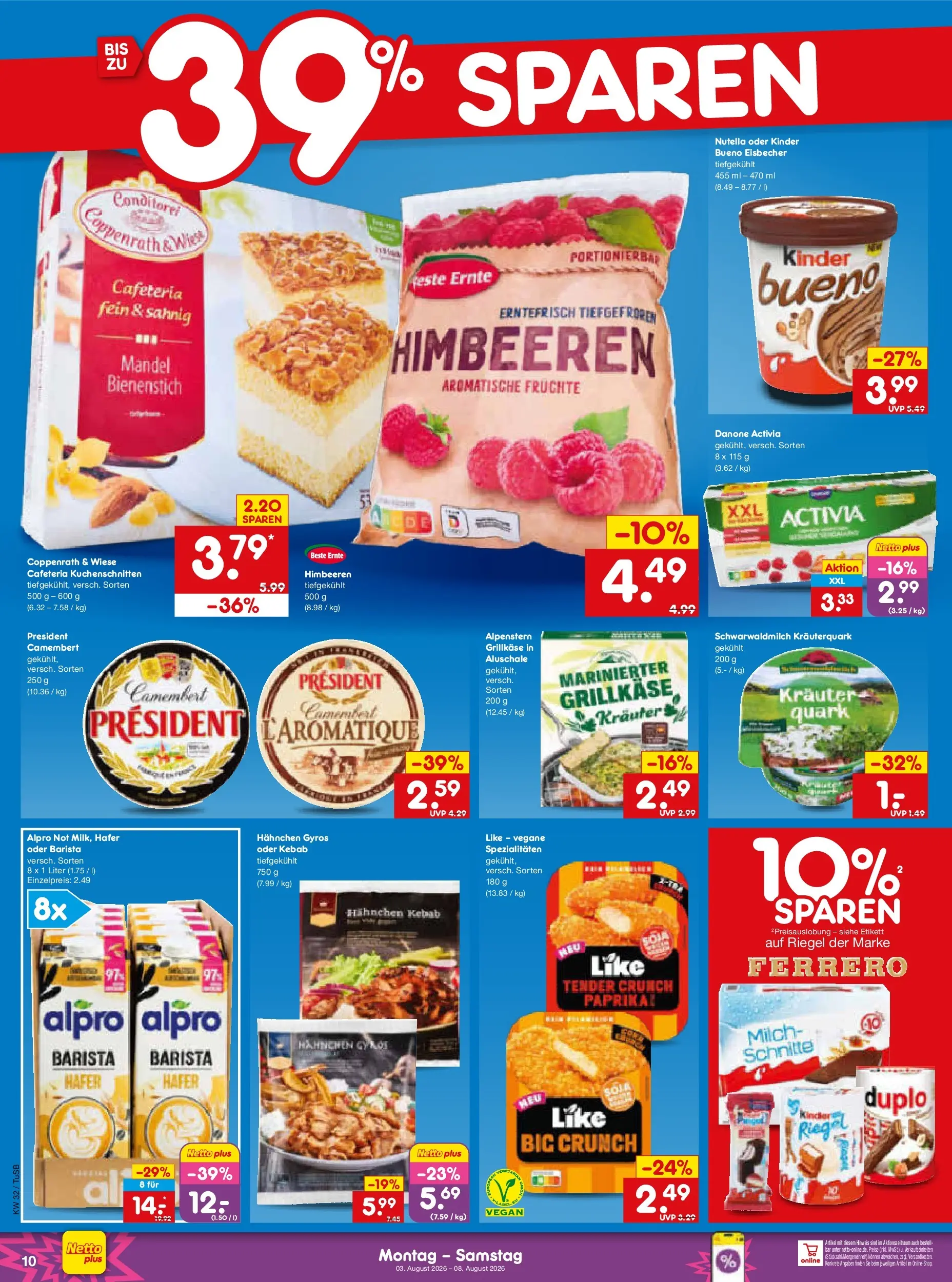 Netto Marken-Discount Prospekt Sindelfingen (ab 03.08.2026) » Angebote | Seite: 20 | Produkte: Himbeeren, Activia, Hahnchen, Nutella