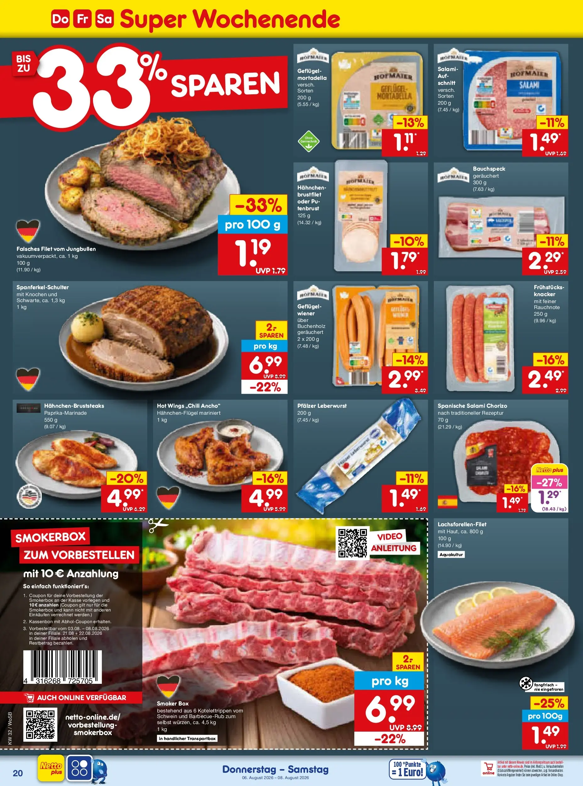 Netto Marken-Discount Prospekt Ludwigshafen-Edigheim (ab 03.08.2026) » Angebote | Seite: 38 | Produkte: Hahnchen, Box, Salami, Video