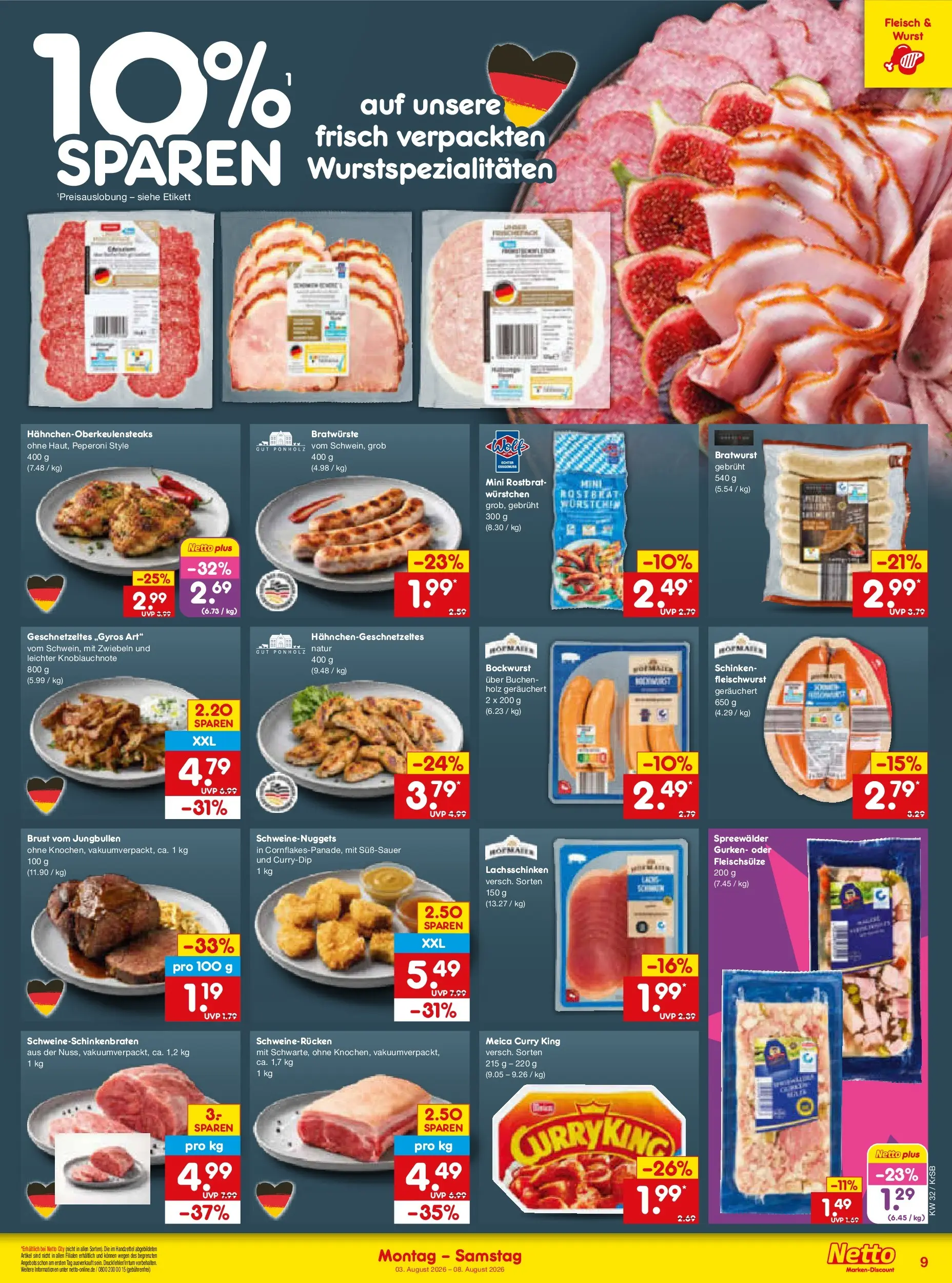 Netto Marken-Discount Prospekt Baesweiler (ab 03.08.2026) » Angebote | Seite: 19 | Produkte: Bockwurst, Meica, Wurst, Gurken