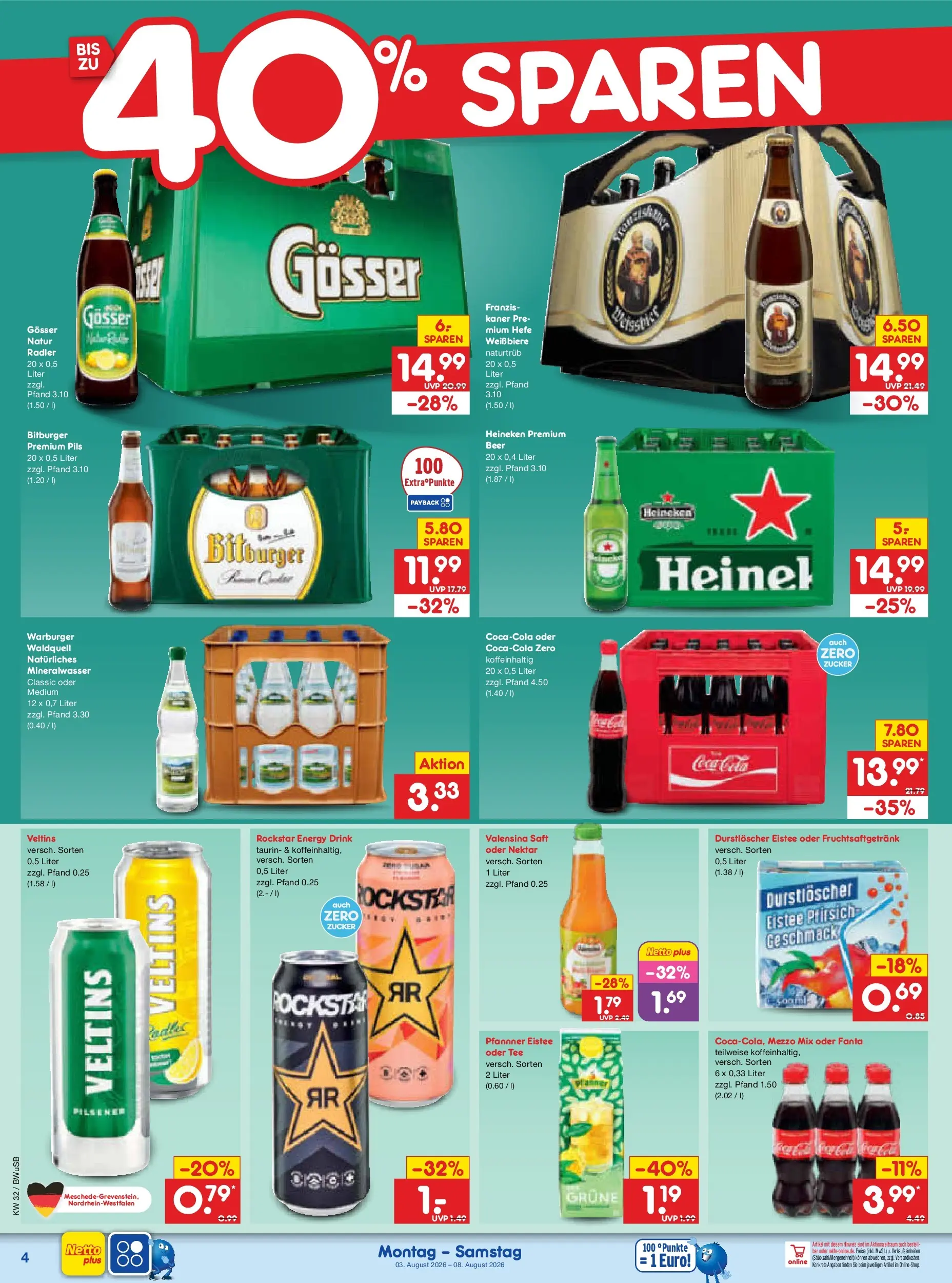 Netto Marken-Discount Prospekt Bielefeld (ab 03.08.2026) » Angebote | Seite: 8 | Produkte: Durstloscher, Energy, Valensina, Tee