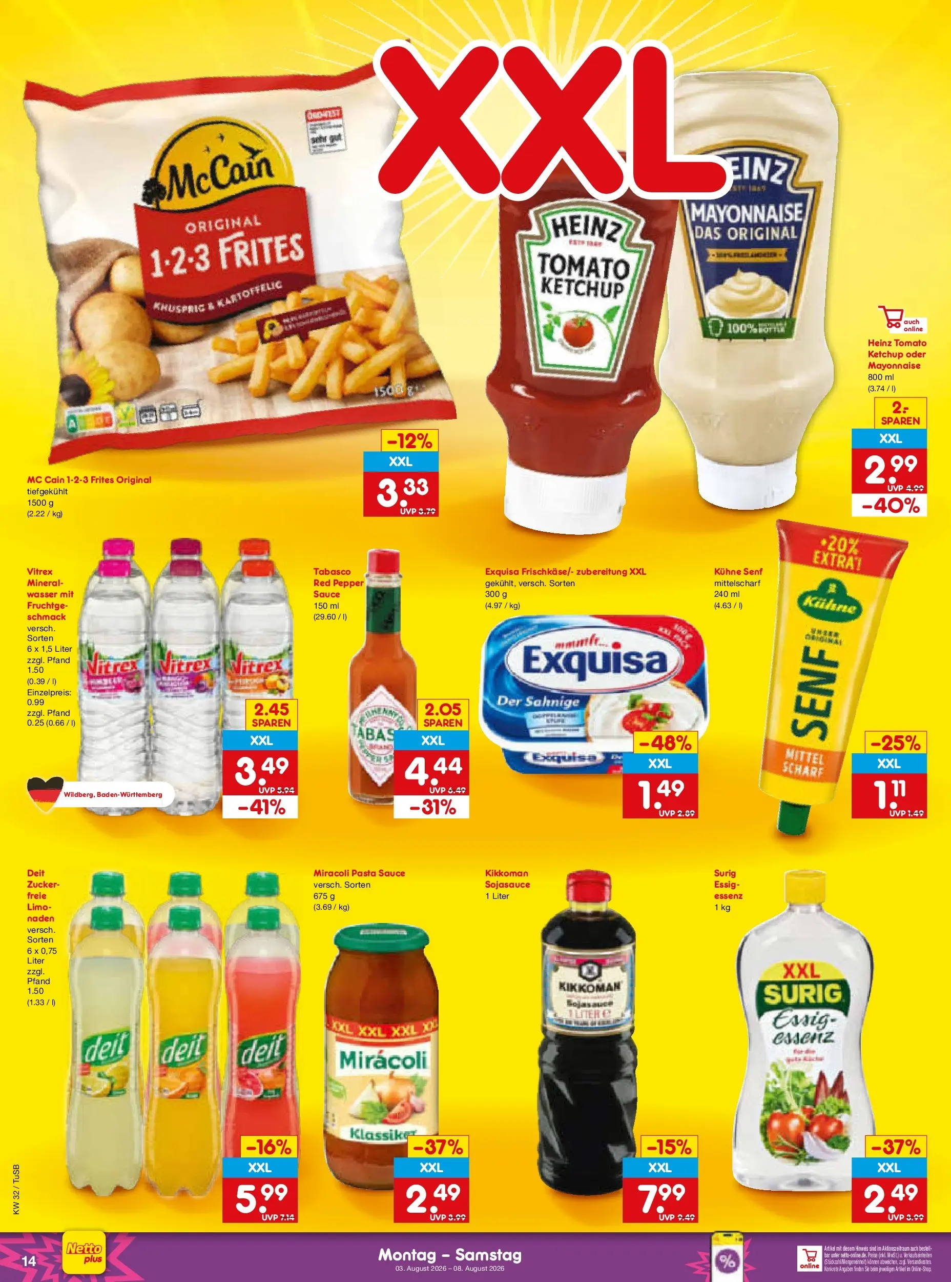 Netto Marken-Discount Prospekt Sindelfingen (ab 03.08.2026) » Angebote | Seite: 28 | Produkte: Essig, McCain, Wasser, Pasta