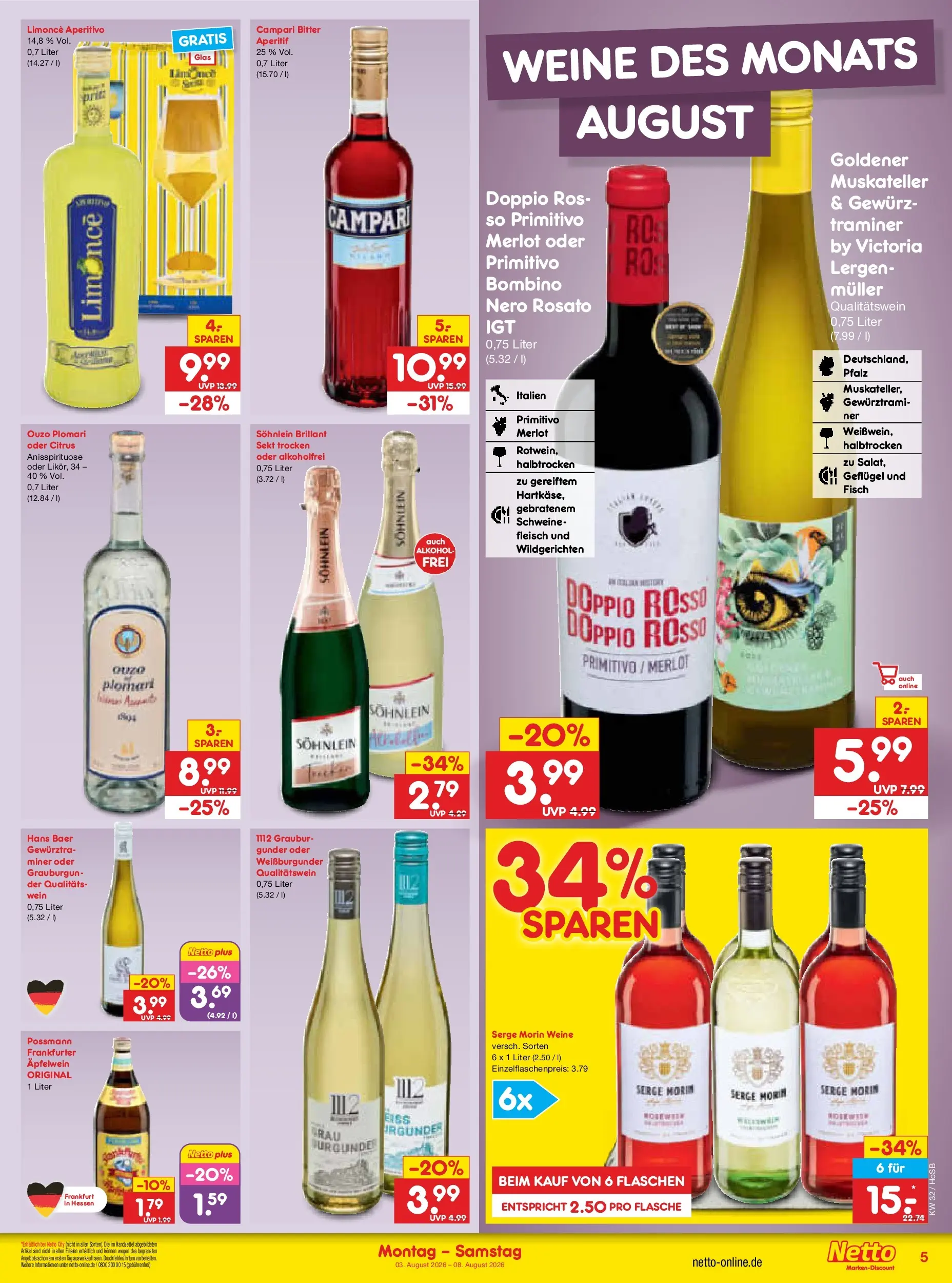 Netto Marken-Discount Prospekt Hannover (ab 03.08.2026) » Angebote | Seite: 9 | Produkte: Ouzo, Sekt, Campari, Ouzo plomari