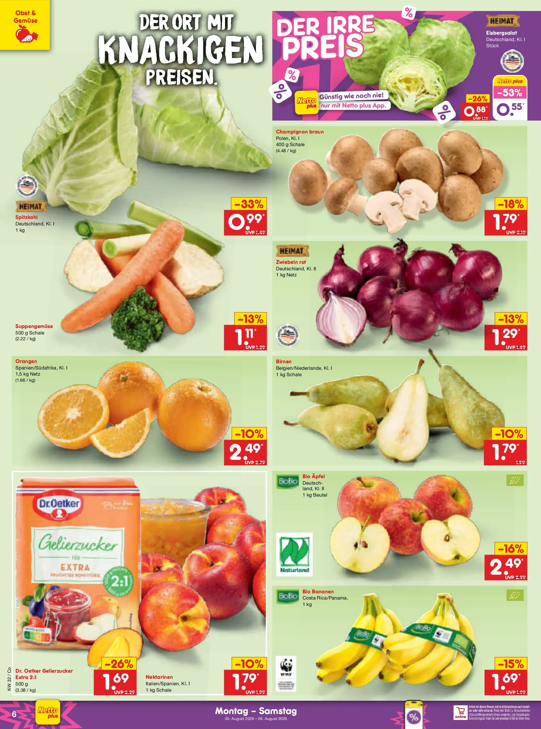 Netto Marken-Discount Prospekt Leipzig (ab 03.08.2026) » Angebote | Seite: 10 | Produkte: Gelierzucker, Bananen, Eisbergsalat, Obst