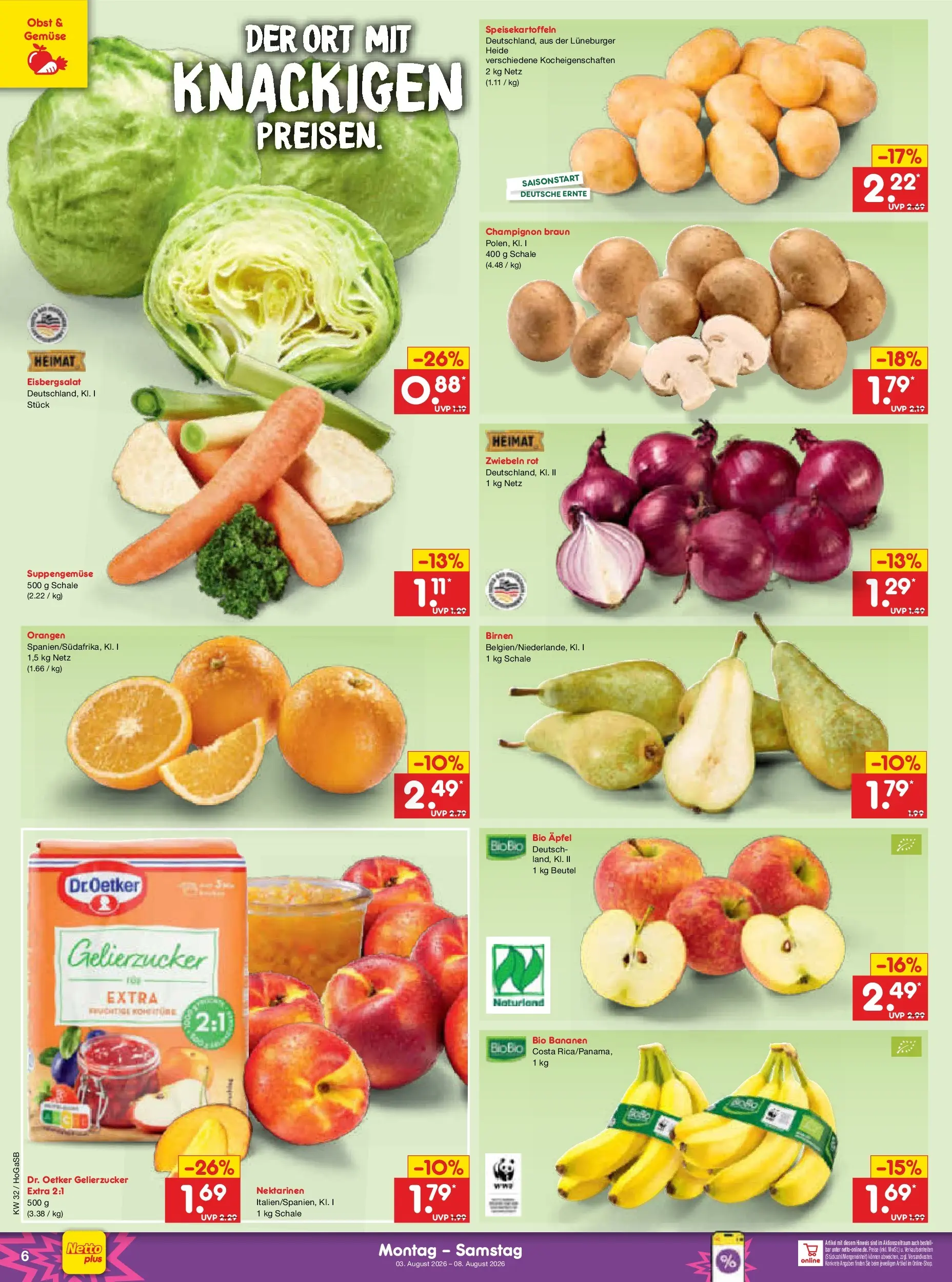 Netto Marken-Discount Prospekt Oldenburg (ab 03.08.2026) » Angebote | Seite: 10 | Produkte: Äpfel, Orangen, Eisbergsalat, Gemüse