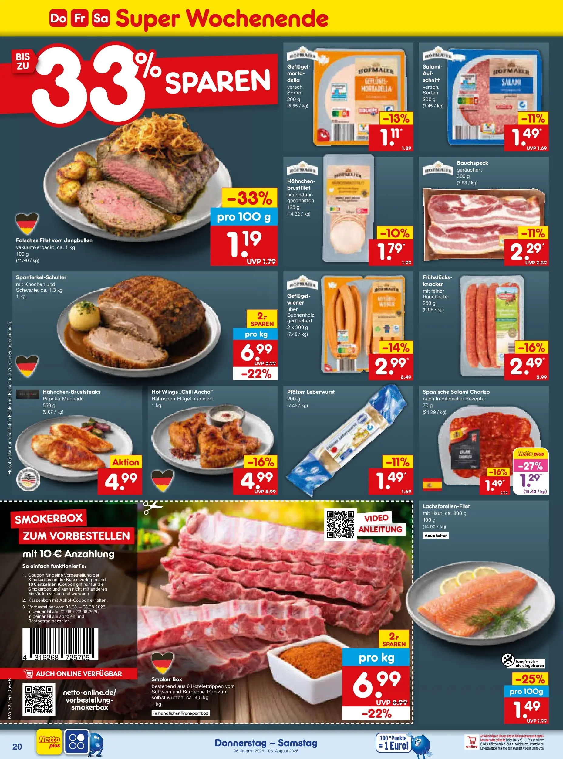 Netto Marken-Discount Prospekt München (ab 03.08.2026) » Angebote | Seite: 38 | Produkte: Box, Wurst, Fleisch, Video