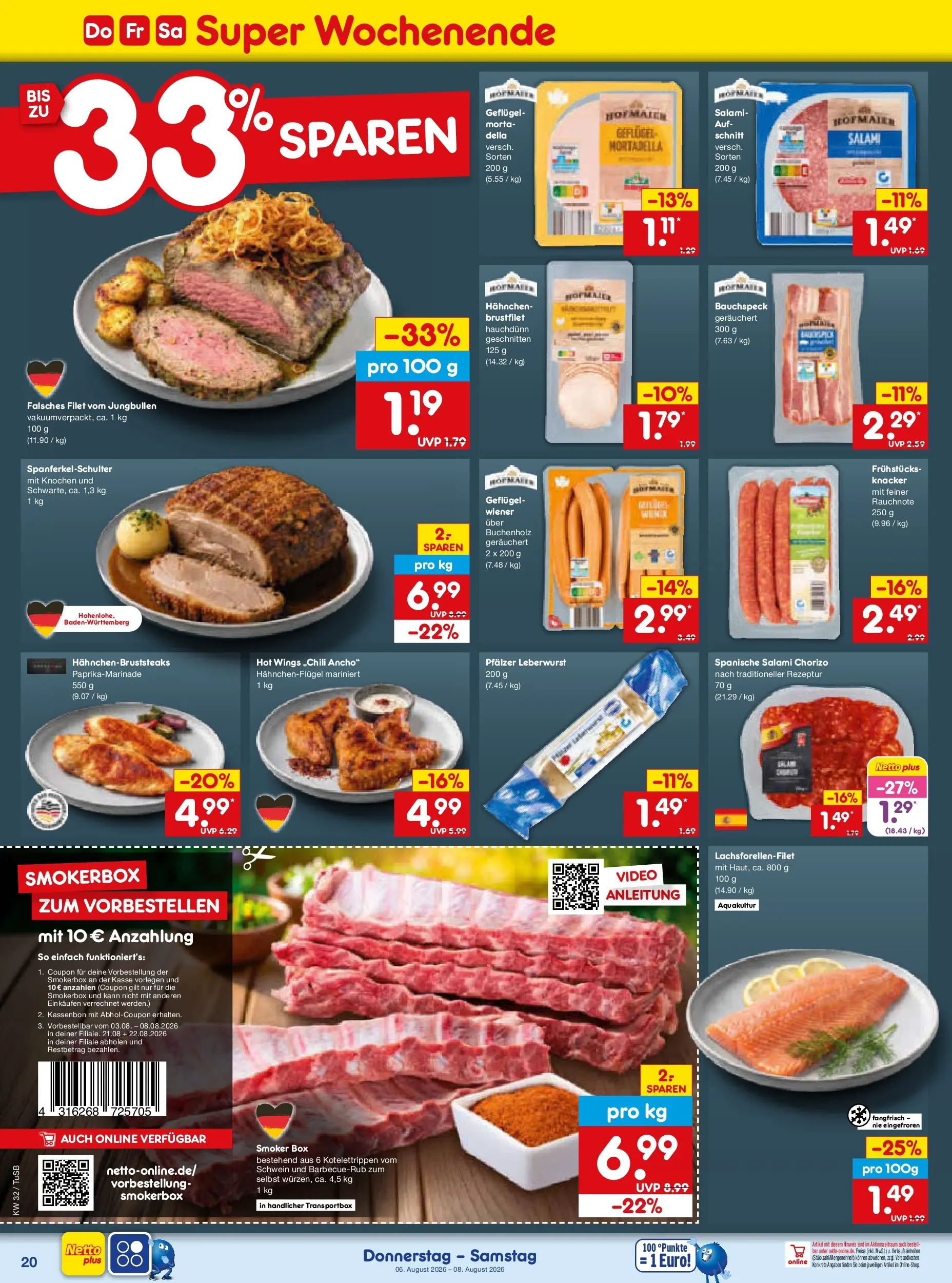 Netto Marken-Discount Prospekt Sindelfingen (ab 03.08.2026) » Angebote | Seite: 38 | Produkte: Hahnchen, Box, Salami, Video
