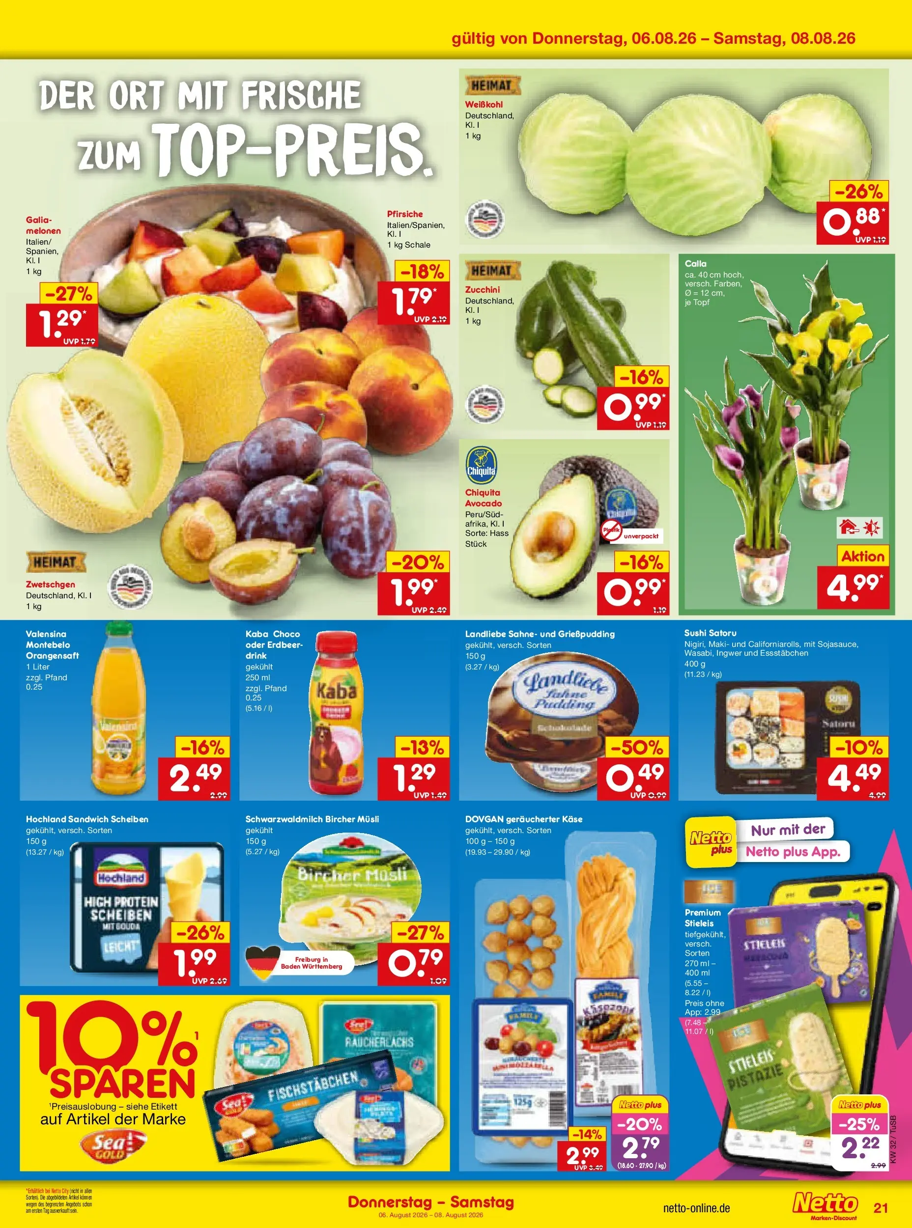 Netto Marken-Discount Prospekt Sindelfingen (ab 03.08.2026) » Angebote | Seite: 39 | Produkte: Zwetschgen, Orangensaft, Avocado, Räucherlachs