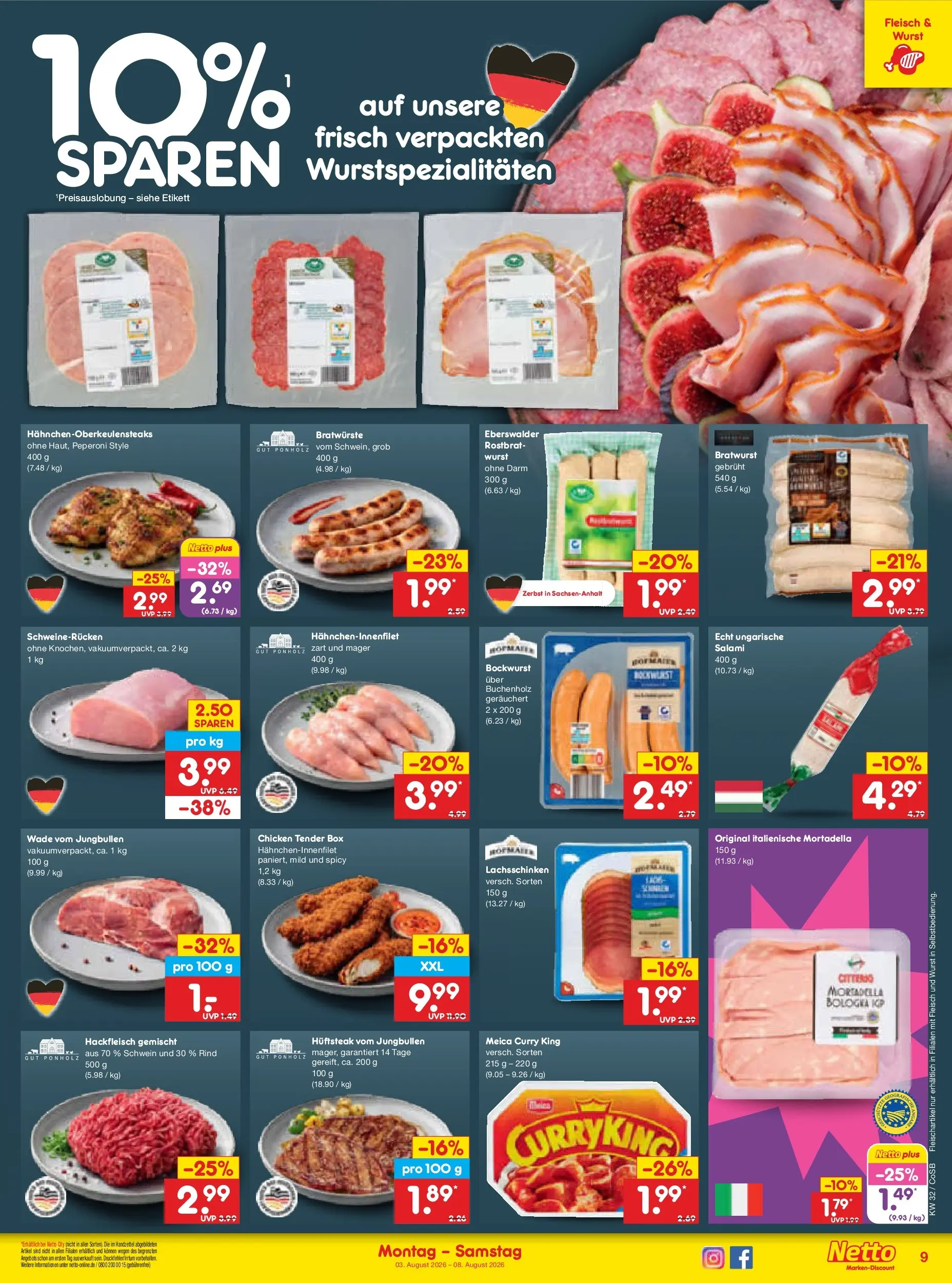 Netto Marken-Discount Prospekt Leipzig (ab 03.08.2026) » Angebote | Seite: 19 | Produkte: Box, Wurst, Schweinerucken, Hackfleisch
