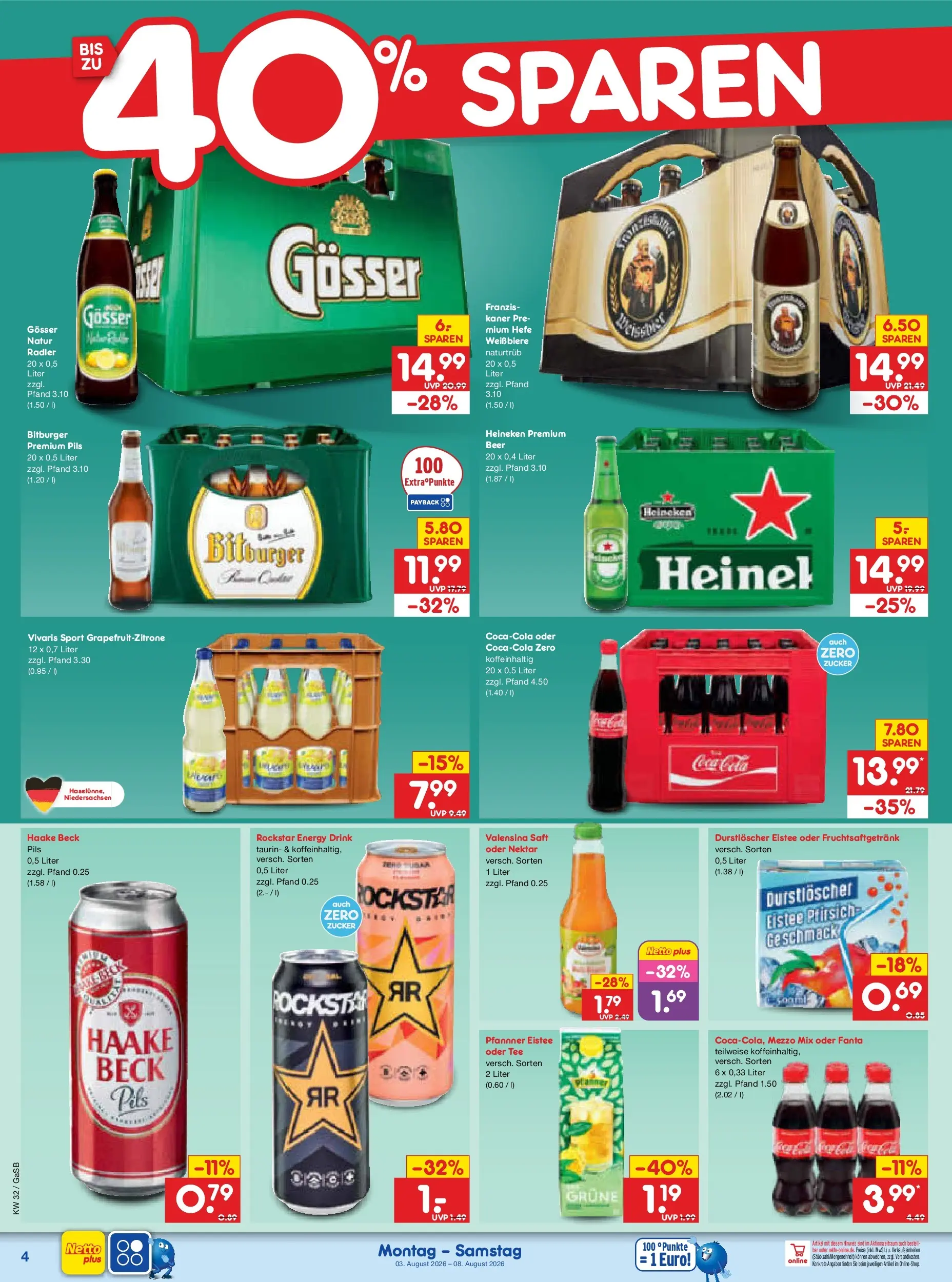 Netto Marken-Discount Prospekt Oldenburg (ab 03.08.2026) » Angebote | Seite: 8 | Produkte: Fanta, Pils, Valensina, Tee