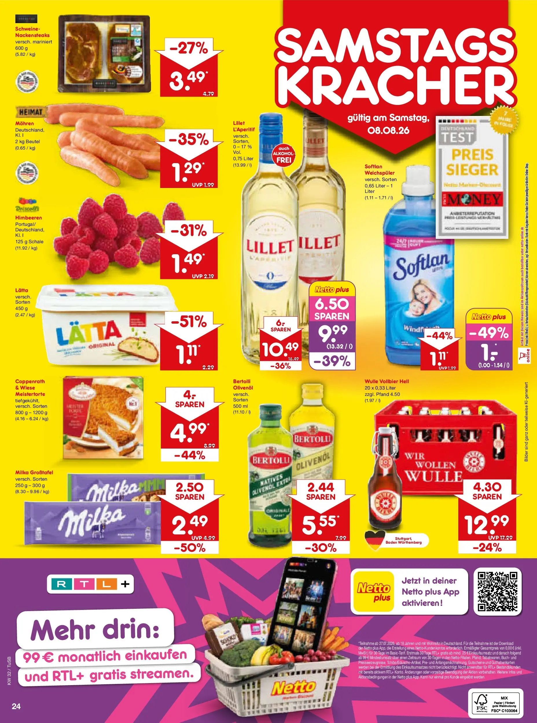 Netto Marken-Discount Prospekt Sindelfingen (ab 03.08.2026) » Angebote | Seite: 42 | Produkte: Himbeeren, Milka, Lillet, Mohren