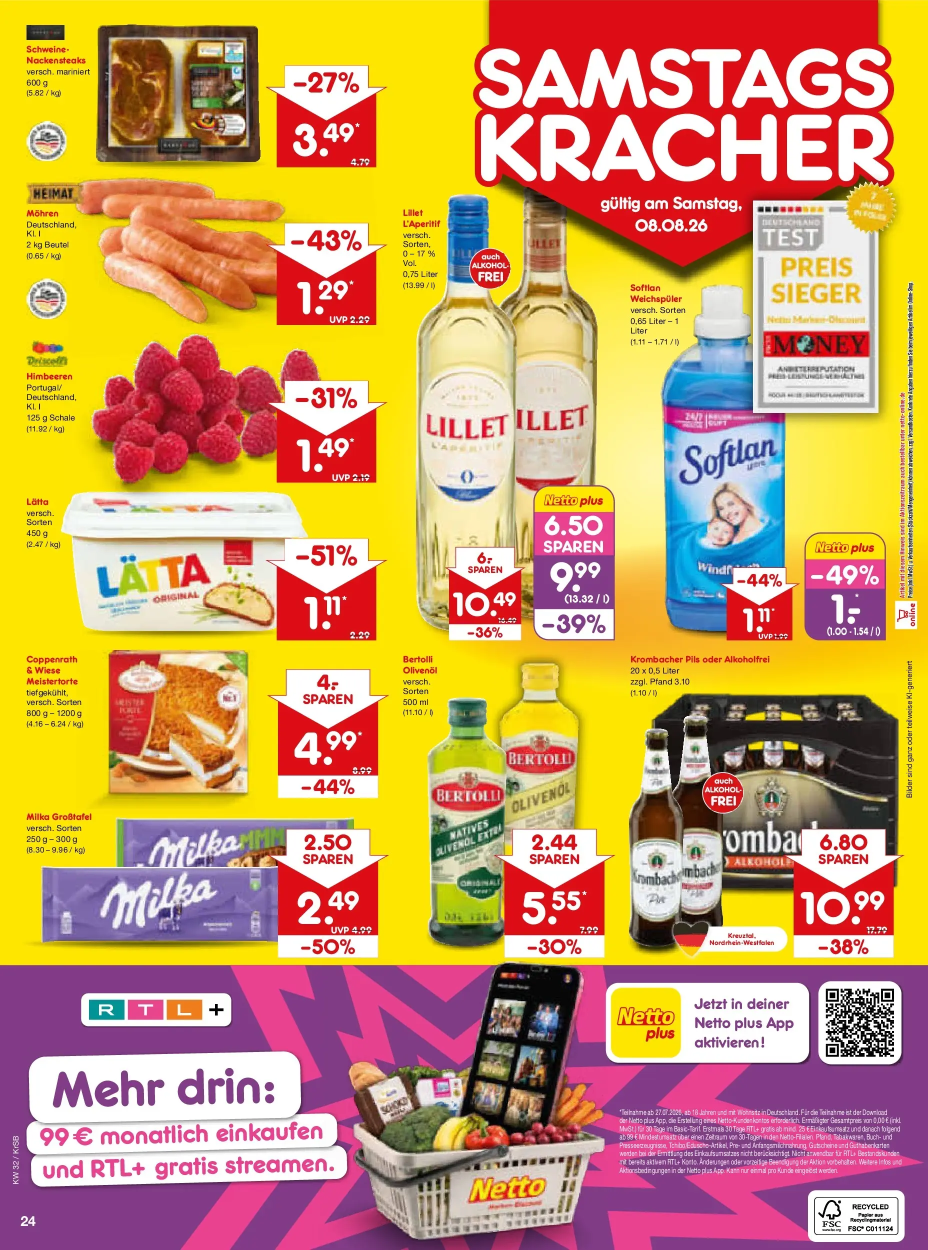 Netto Marken-Discount Prospekt Baesweiler (ab 03.08.2026) » Angebote | Seite: 42 | Produkte: Milka, Lillet, Bilder, Weichspüler