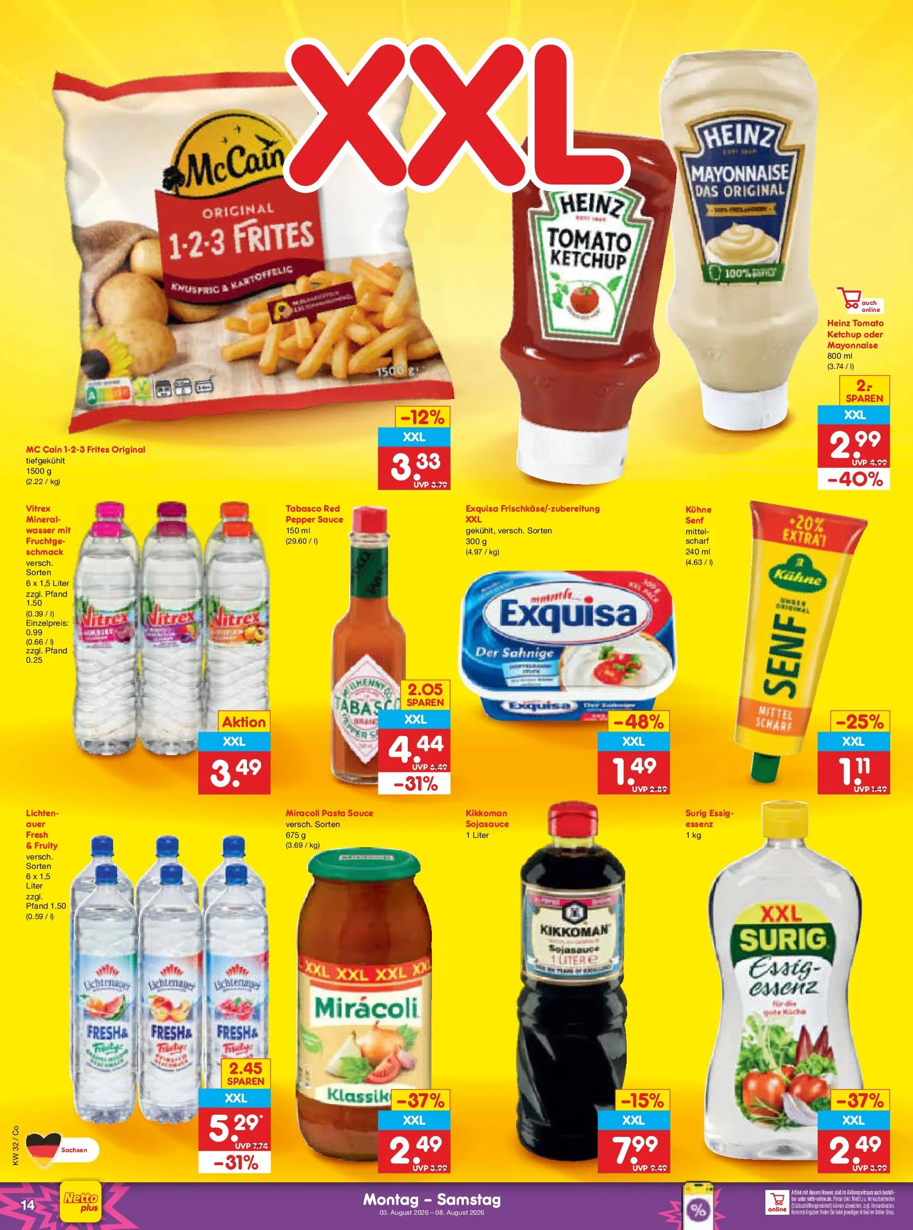 Netto Marken-Discount Prospekt Leipzig (ab 03.08.2026) » Angebote | Seite: 28 | Produkte: Essig, McCain, Wasser, Mayonnaise