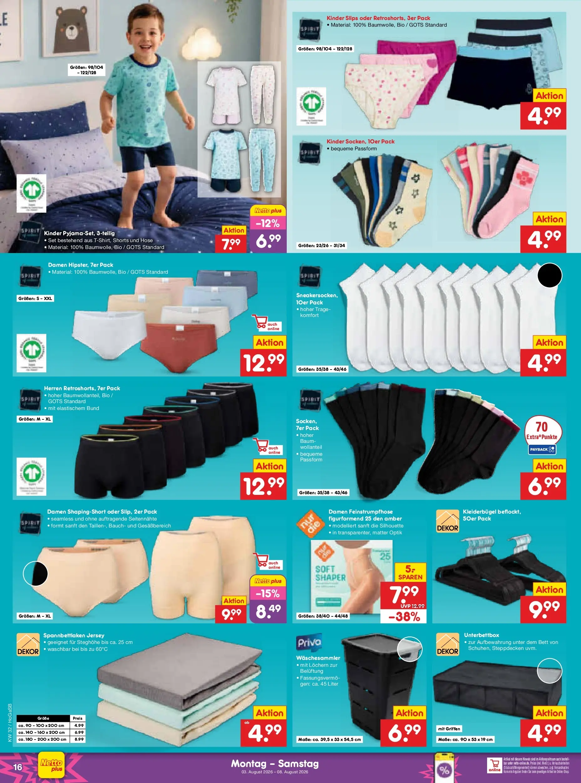 Netto Marken-Discount Prospekt Oldenburg (ab 03.08.2026) » Angebote | Seite: 32 | Produkte: Bett, Kleiderbügel, Hose