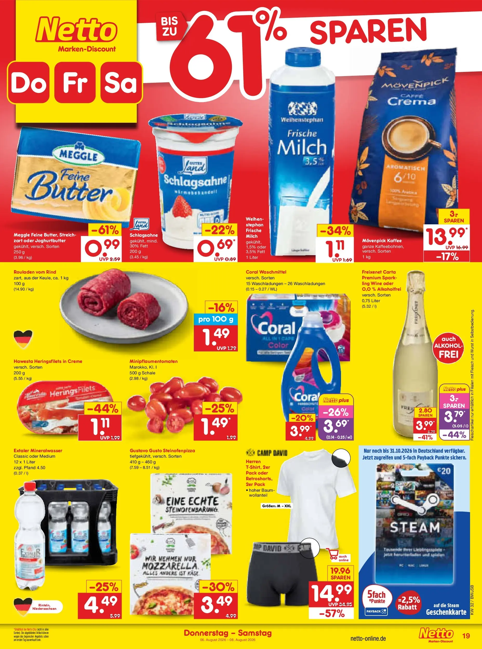 Netto Marken-Discount Prospekt Bielefeld (ab 03.08.2026) » Angebote | Seite: 37 | Produkte: Milch, Käse, Pizza, Fleisch