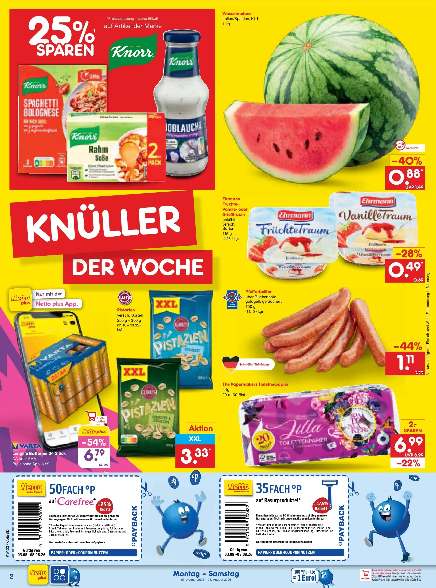 Netto Marken-Discount Prospekt Delitzsch (ab 03.08.2026) » Angebote | Seite: 2 | Produkte: Batterien, Knorr, Pistazien, Toilettenpapier