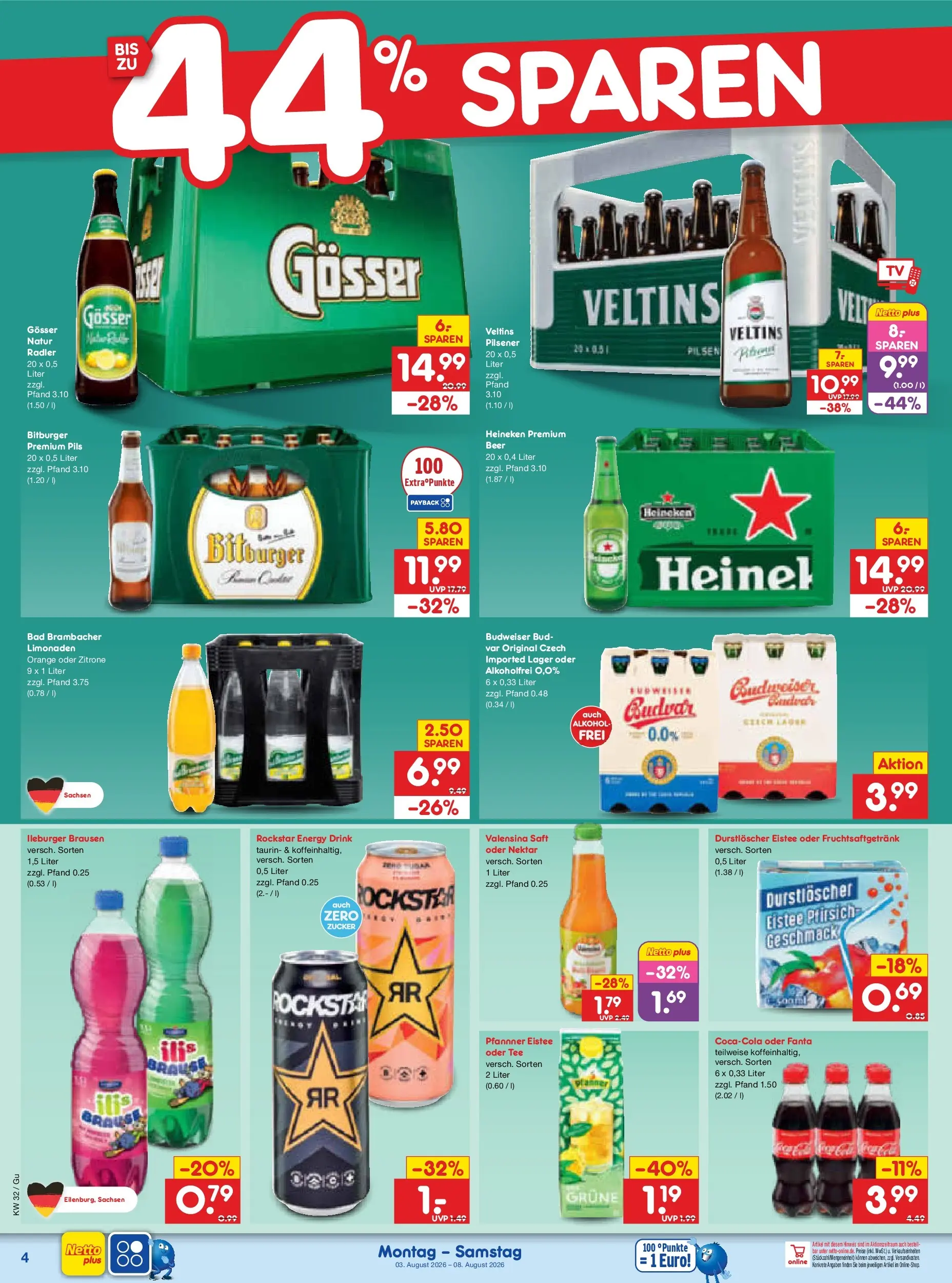 Netto Marken-Discount Prospekt Machern (ab 03.08.2026) » Angebote | Seite: 8 | Produkte: Fanta, Bad, Valensina, Radler