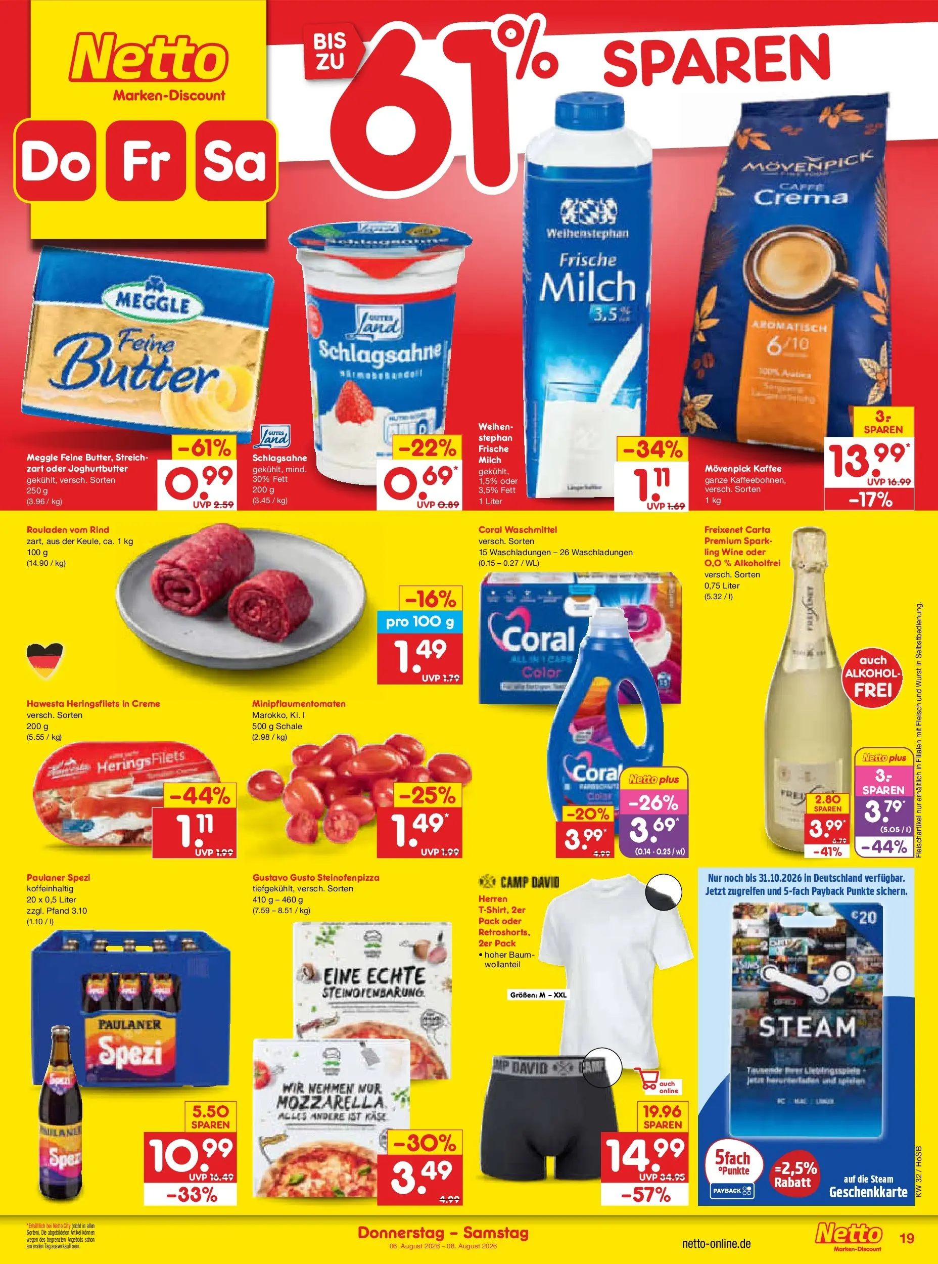 Netto Marken-Discount Prospekt Hannover (ab 03.08.2026) » Angebote | Seite: 37 | Produkte: Gustavo gusto, Schlagsahne, Butter, Movenpick kaffee