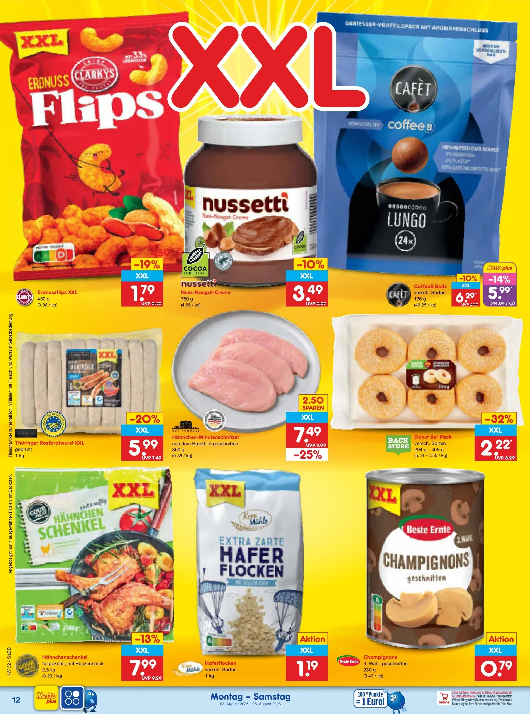 Netto Marken-Discount Prospekt Oldenburg (ab 03.08.2026) » Angebote | Seite: 26 | Produkte: Hahnchen, Hahnchenschenkel, Wurst, Flocken