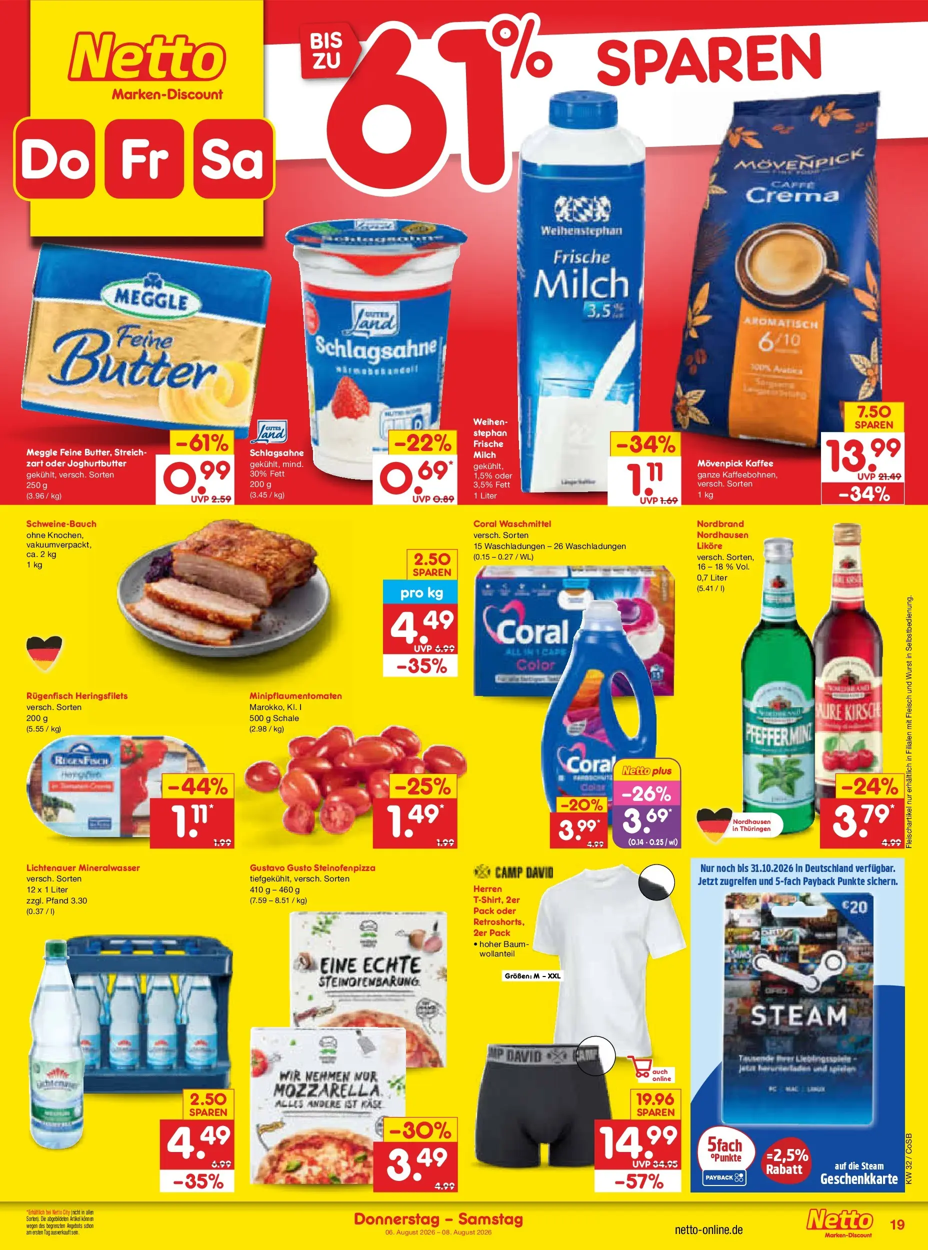 Netto Marken-Discount Prospekt Leipzig (ab 03.08.2026) » Angebote | Seite: 37 | Produkte: Schlagsahne, Butter, Coral, Waschmittel