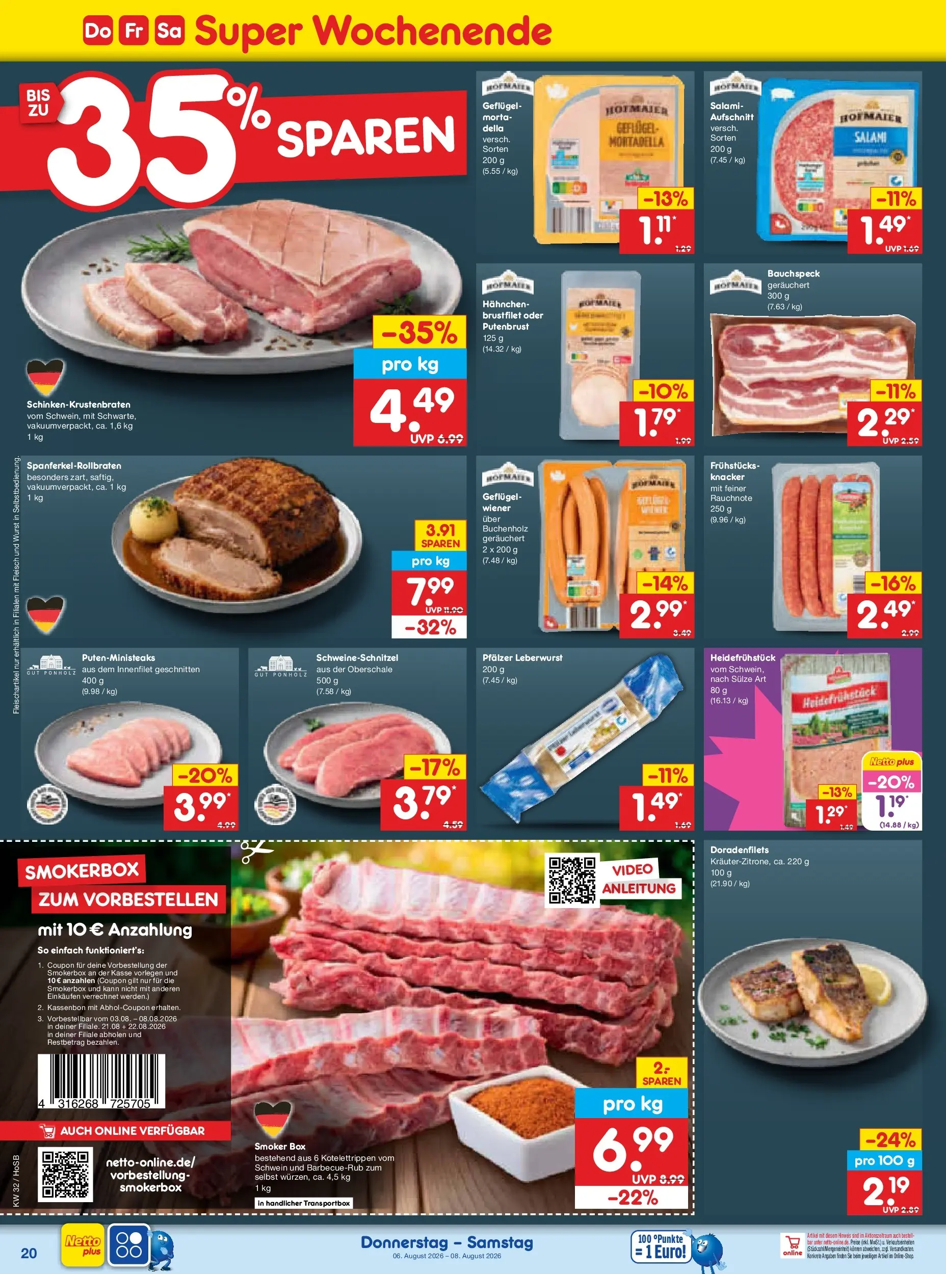 Netto Marken-Discount Prospekt Hannover (ab 03.08.2026) » Angebote | Seite: 38 | Produkte: Hahnchen, Wurst, Fleisch, Video