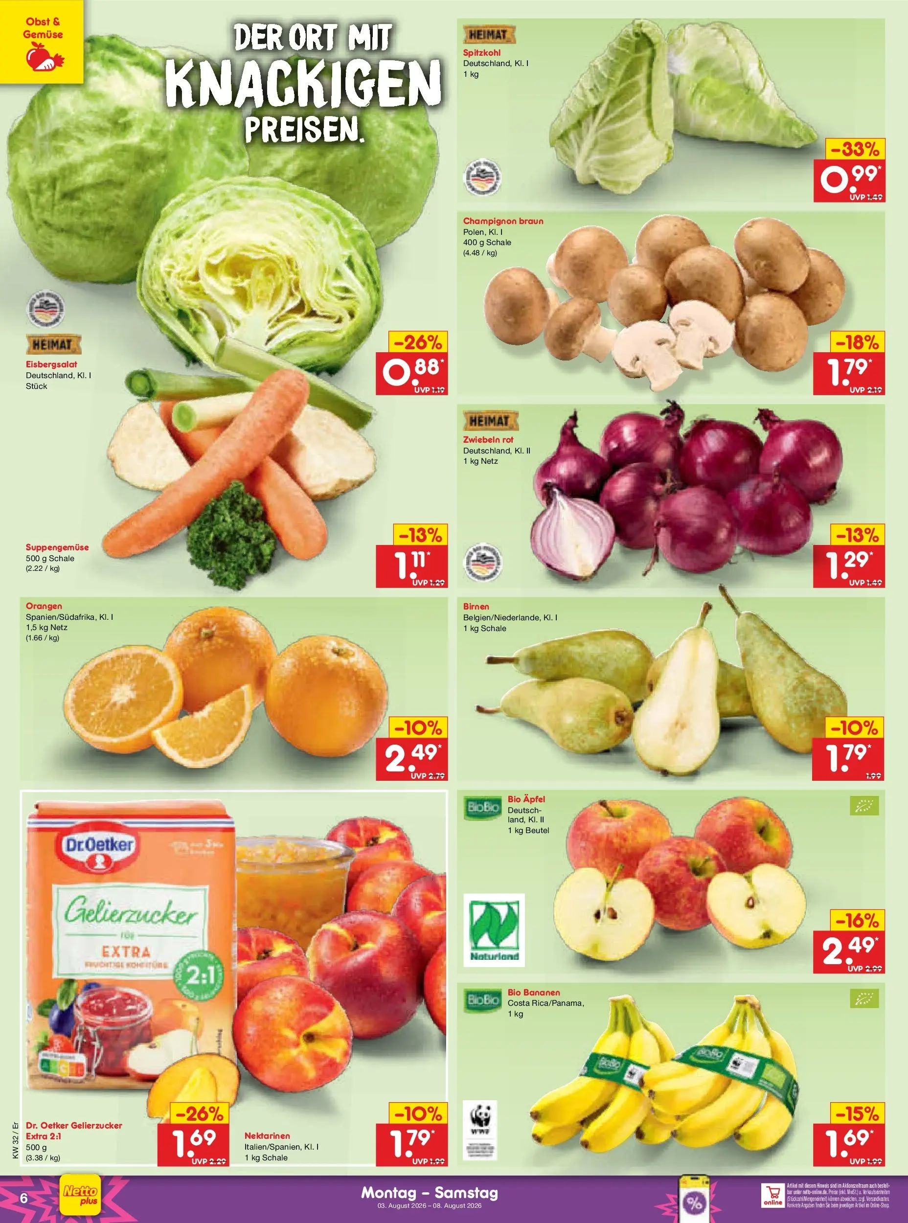 Netto Marken-Discount Prospekt Naumburg (ab 03.08.2026) » Angebote | Seite: 10 | Produkte: Äpfel, Bananen, Eisbergsalat, Zwiebeln