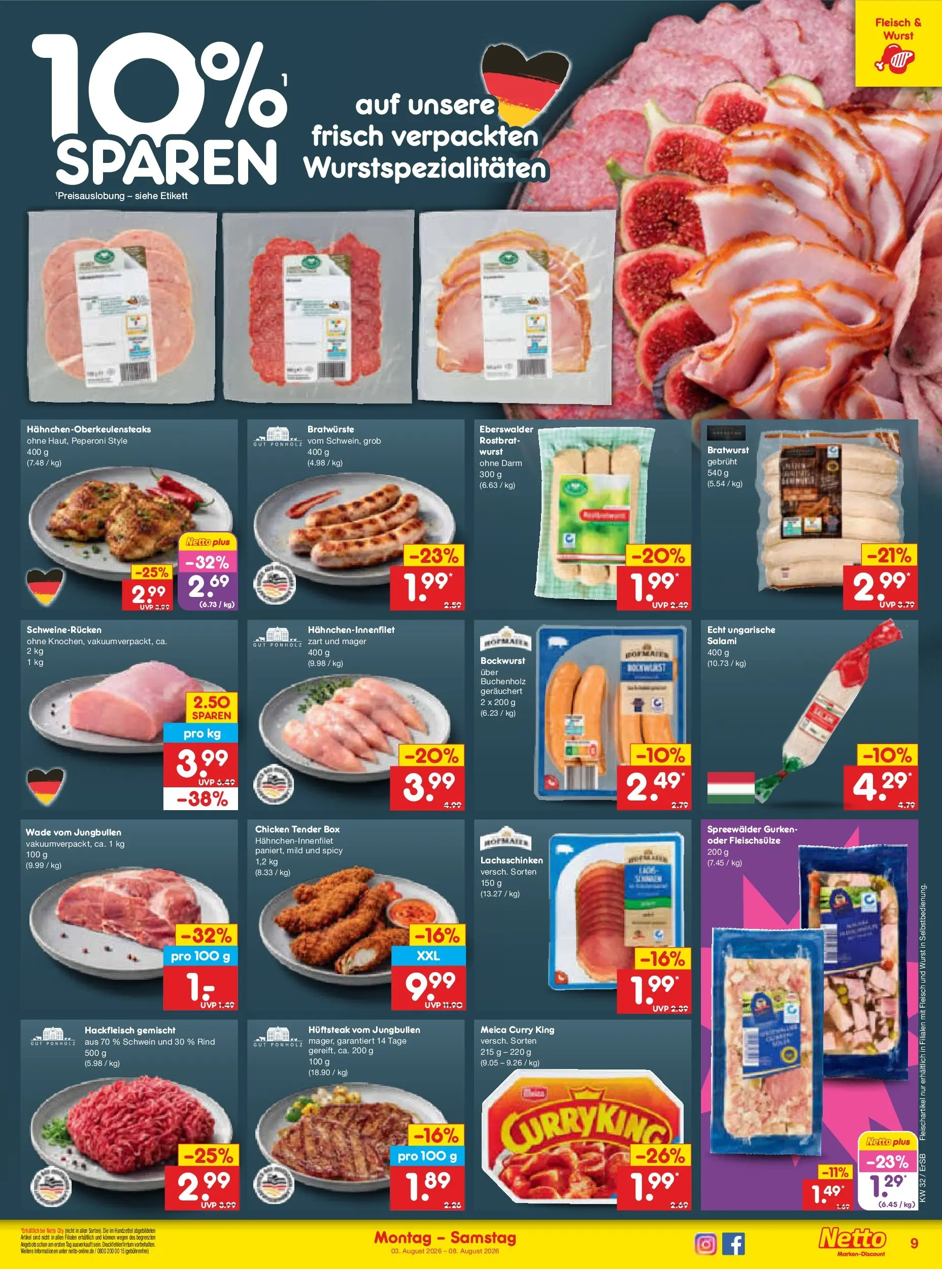 Netto Marken-Discount Prospekt Naumburg (ab 03.08.2026) » Angebote | Seite: 19 | Produkte: Bratwurst, Wurst, Salami, Fleisch
