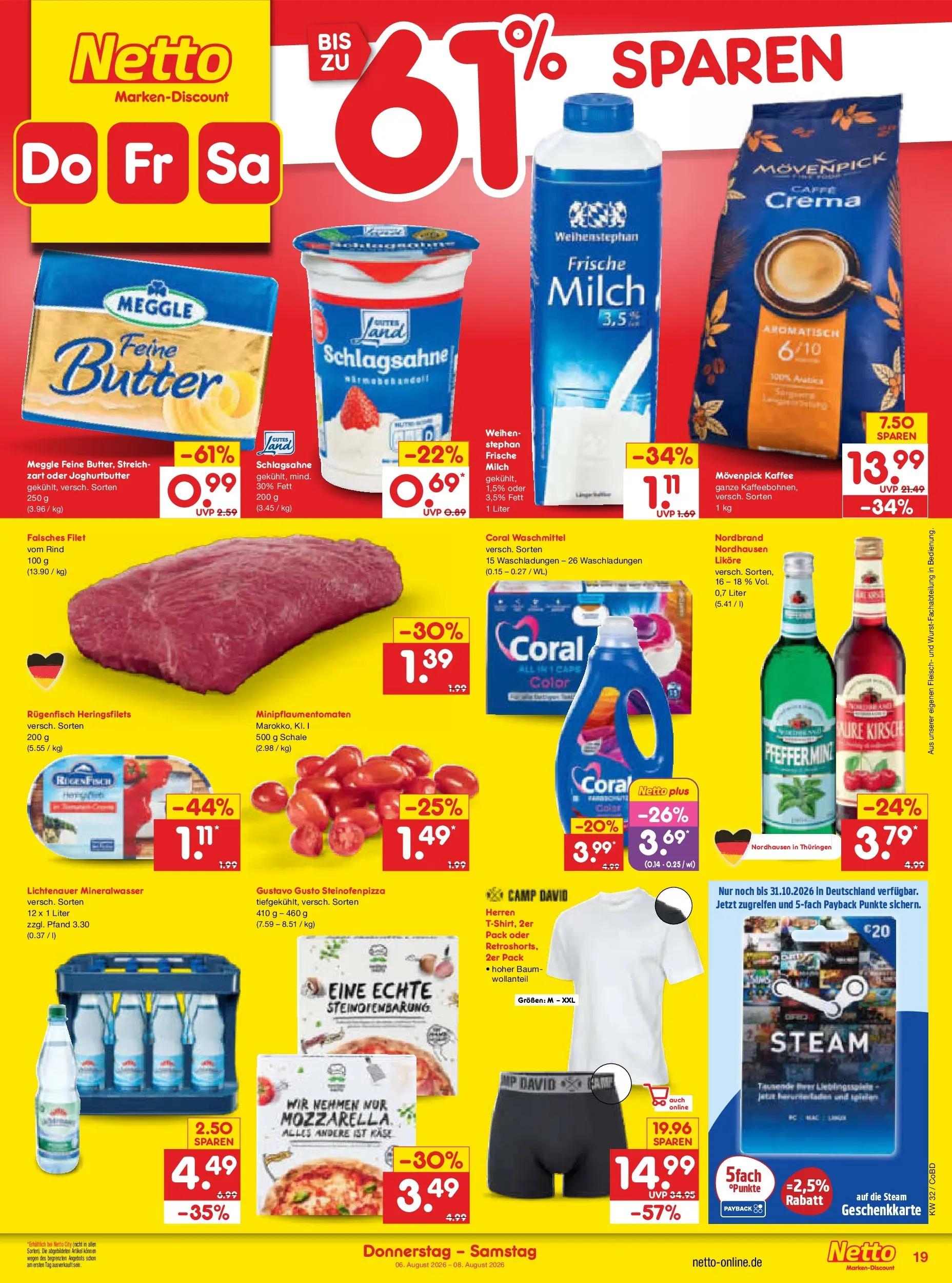 Netto Marken-Discount Prospekt Delitzsch (ab 03.08.2026) » Angebote | Seite: 37 | Produkte: Schlagsahne, Butter, Coral, Coral waschmittel