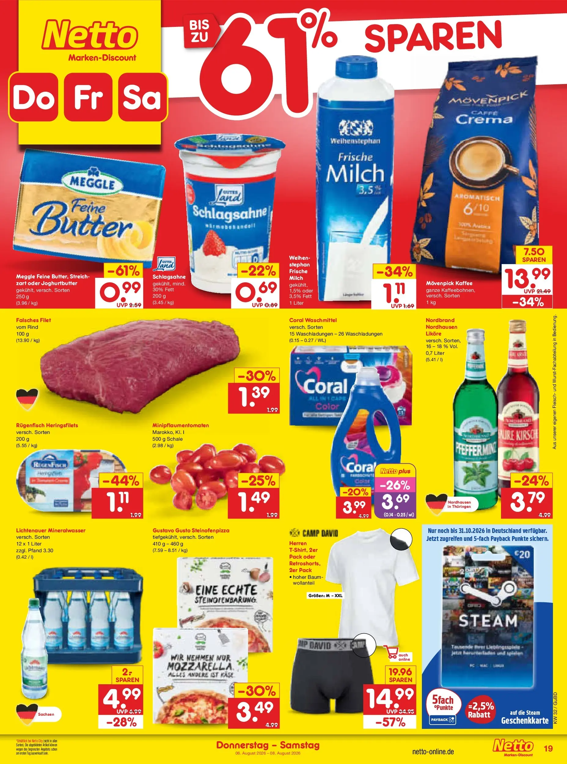 Netto Marken-Discount Prospekt Augustusburg (ab 03.08.2026) » Angebote | Seite: 37 | Produkte: Schlagsahne, Milch, Butter, Movenpick kaffee