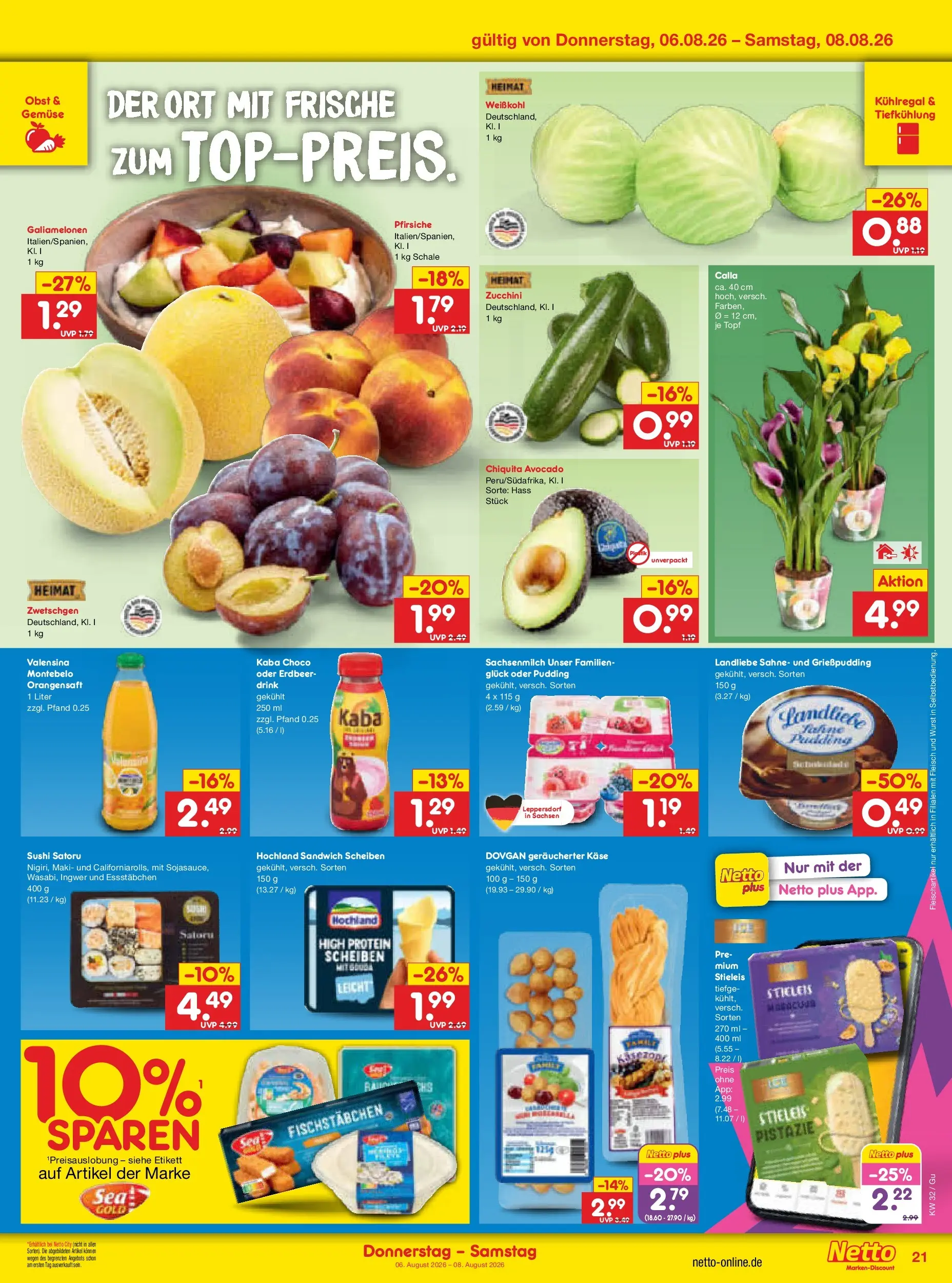 Netto Marken-Discount Prospekt Machern (ab 03.08.2026) » Angebote | Seite: 39 | Produkte: Pudding, Valensina, Obst, Zucchini