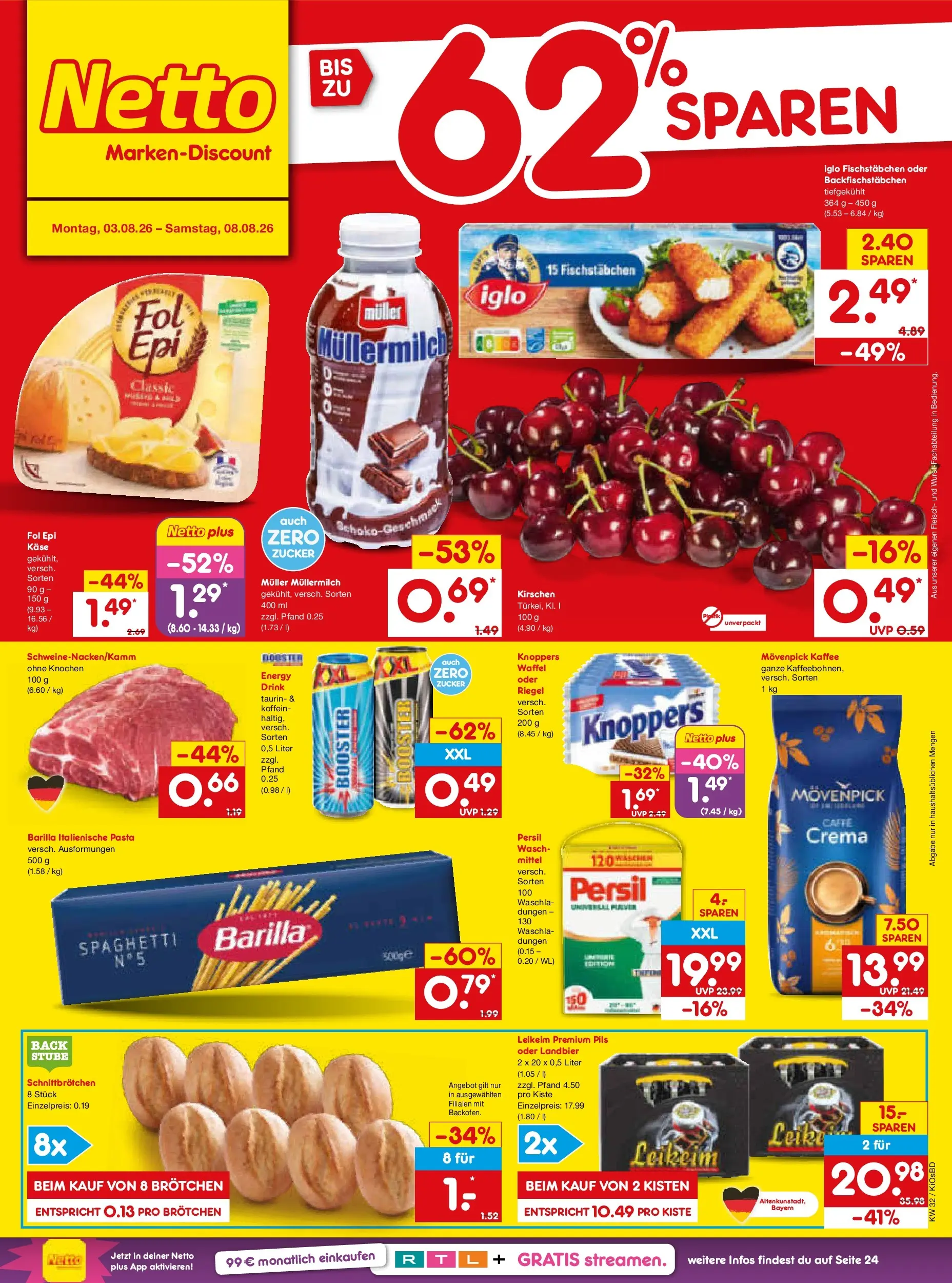 Netto Marken-Discount Prospekt Mistelbach (ab 03.08.2026) » Angebote | Seite: 1 | Produkte: Energy, Zucker, Movenpick kaffee, Persil