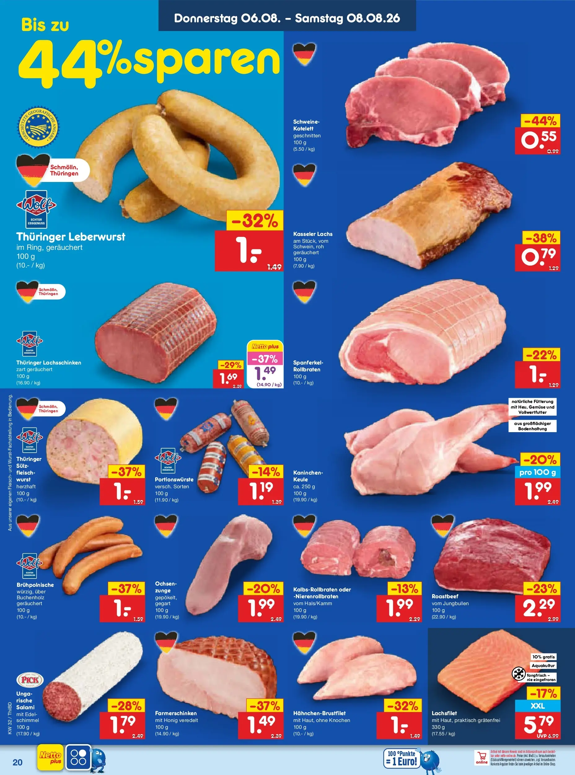 Netto Marken-Discount Prospekt Thiendorf (ab 03.08.2026) » Angebote | Seite: 38 | Produkte: Kaninchen, Lachs, Wurst, Fleisch