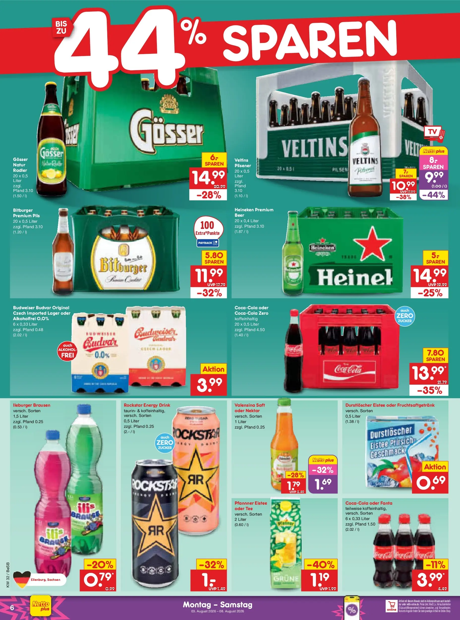 Netto Marken-Discount Prospekt Berlin-Prenzlauer Berg (ab 03.08.2026) » Angebote | Seite: 10 | Produkte: Fanta, Rockstar, Budweiser, Tee