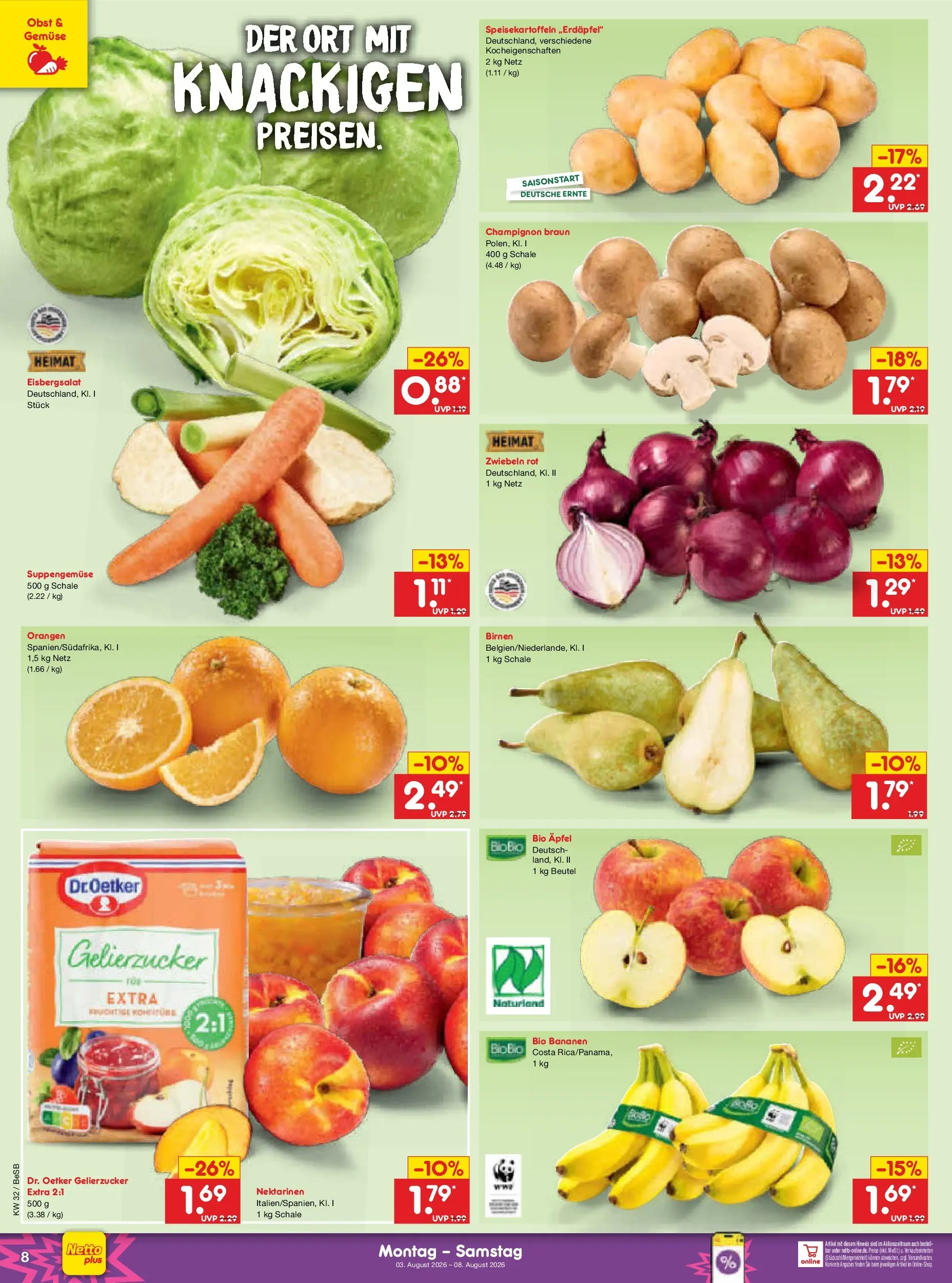 Netto Marken-Discount Prospekt Berlin-Prenzlauer Berg (ab 03.08.2026) » Angebote | Seite: 18 | Produkte: Nektarinen, Eisbergsalat, Gemüse, Obst