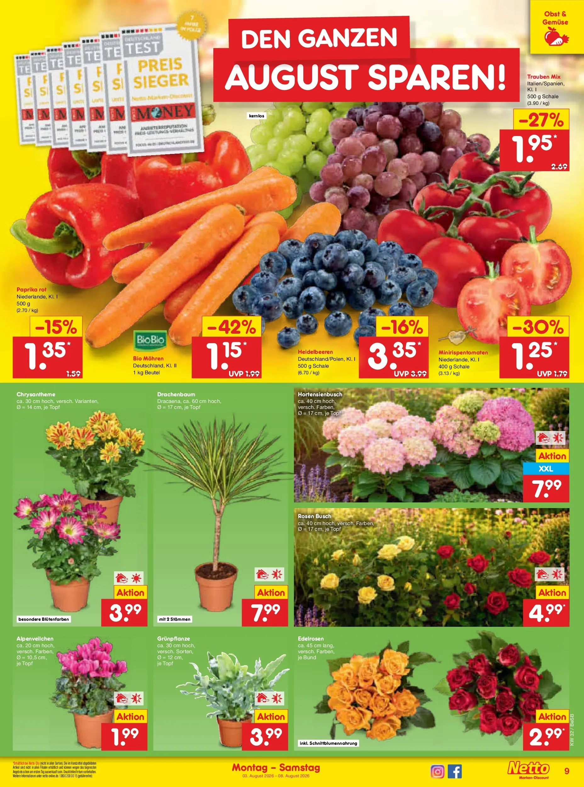 Netto Marken-Discount Prospekt Berlin-Prenzlauer Berg (ab 03.08.2026) » Angebote | Seite: 19 | Produkte: Trauben, Mohren, Paprika, Obst