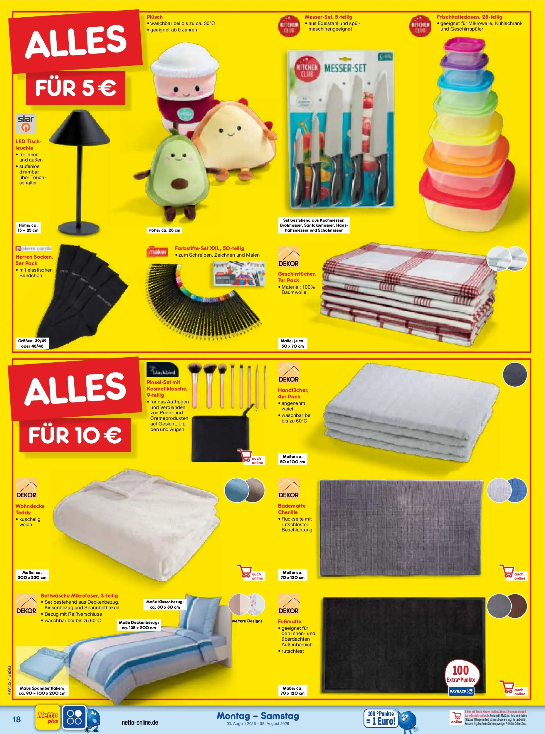 Netto Marken-Discount Prospekt Berlin-Prenzlauer Berg (ab 03.08.2026) » Angebote | Seite: 34 | Produkte: Tisch, Bettwäsche, Puder, Fußmatte