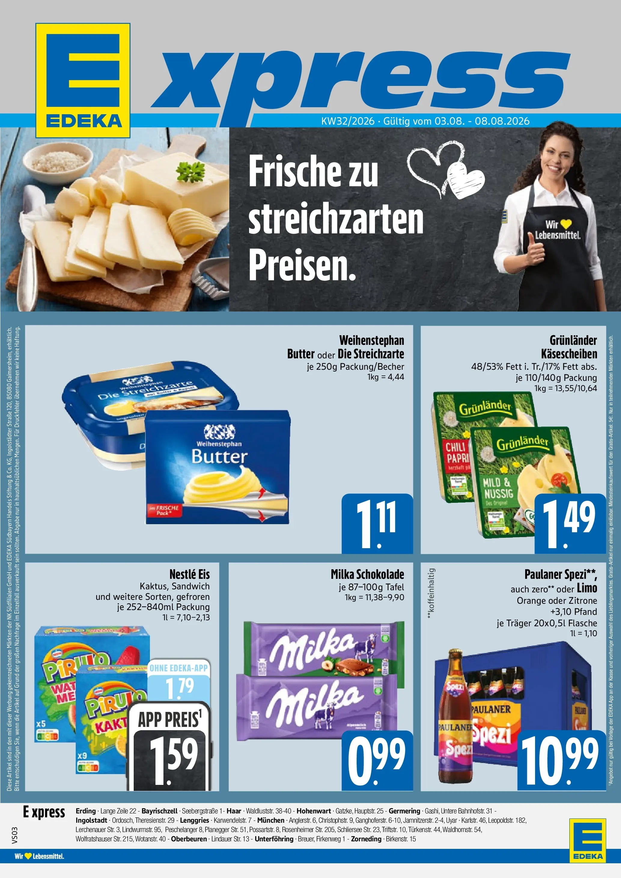 Angebote - E xpress: Wochenangebote (ab 03.08.2026) zum Blättern | Seite: 1 | Produkte: Schokolade, Milka schokolade, Milka, Grunlander